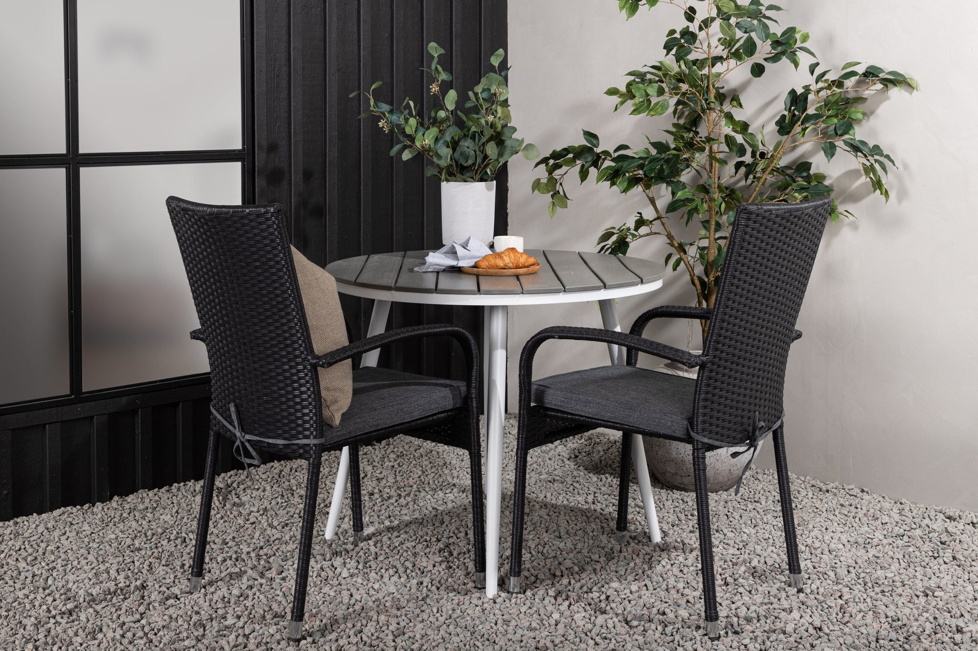Venture Home Break - spisebord rund- White / Grey - Alu / Aintwood - 90ø _1+ Anna stol - Black _2