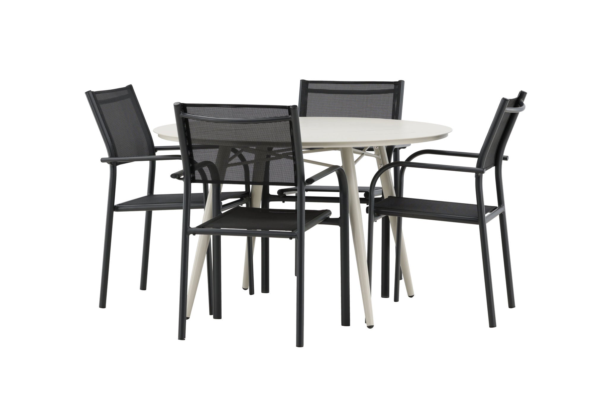 Venture Home Lina spisebord - Beige - rund 120 cm _1+ Santorini Arm stol (Stackable) - Black alu / Black Textilene _4
