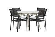 Venture Home Lina spisebord - Beige - rund 120 cm _1+ Santorini Arm stol (Stackable) - Black alu / Black Textilene _4