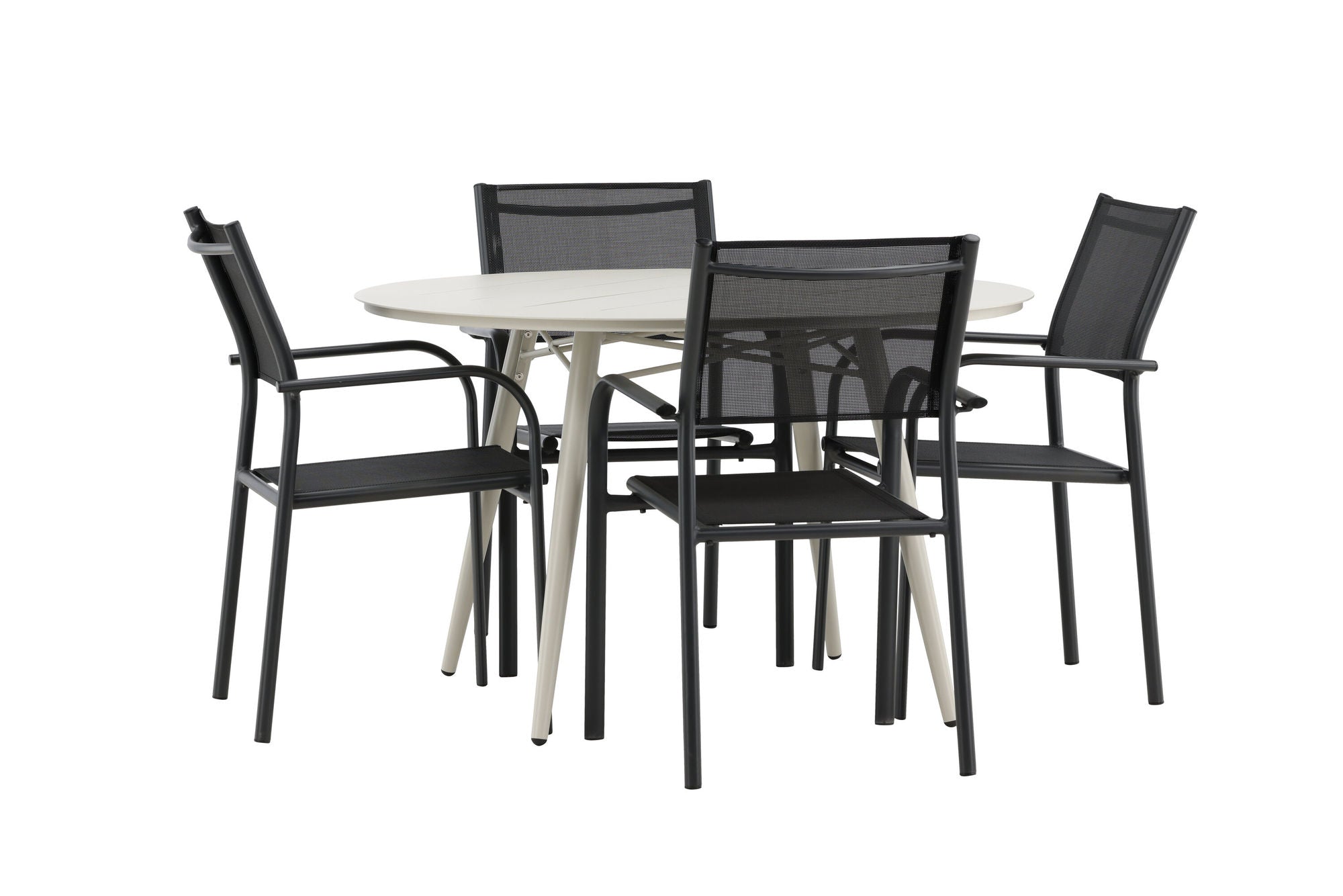 Venture Home Lina spisebord - Beige - rund 120 cm _1+ Santorini Arm stol (Stackable) - Black alu / Black Textilene _4