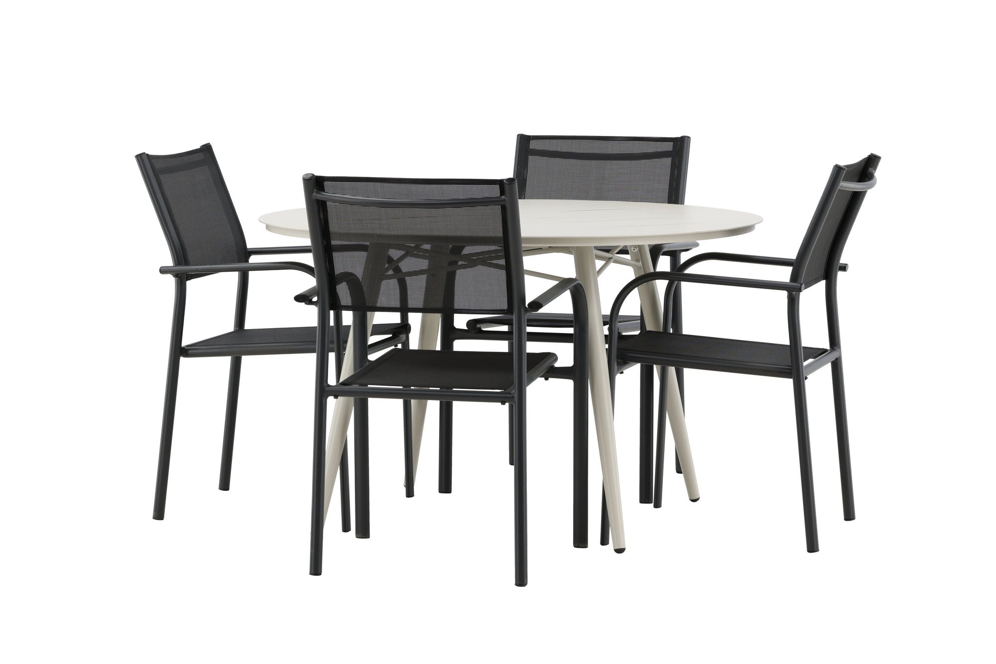 Venture Home Lina spisebord - Beige - rund 120 cm _1+ Santorini Arm stol (Stackable) - Black alu / Black Textilene _4