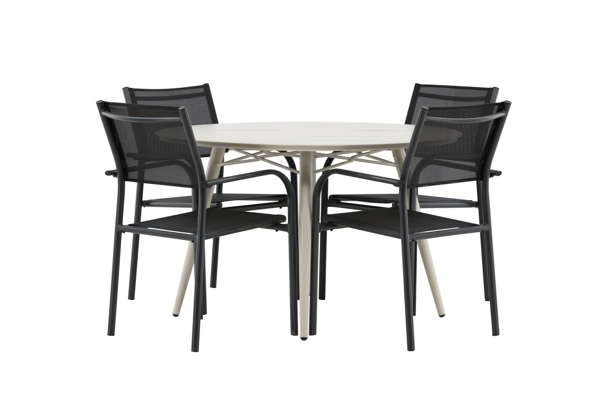 Venture Home Lina spisebord - Beige - rund 120 cm _1+ Santorini Arm stol (Stackable) - Black alu / Black Textilene _4