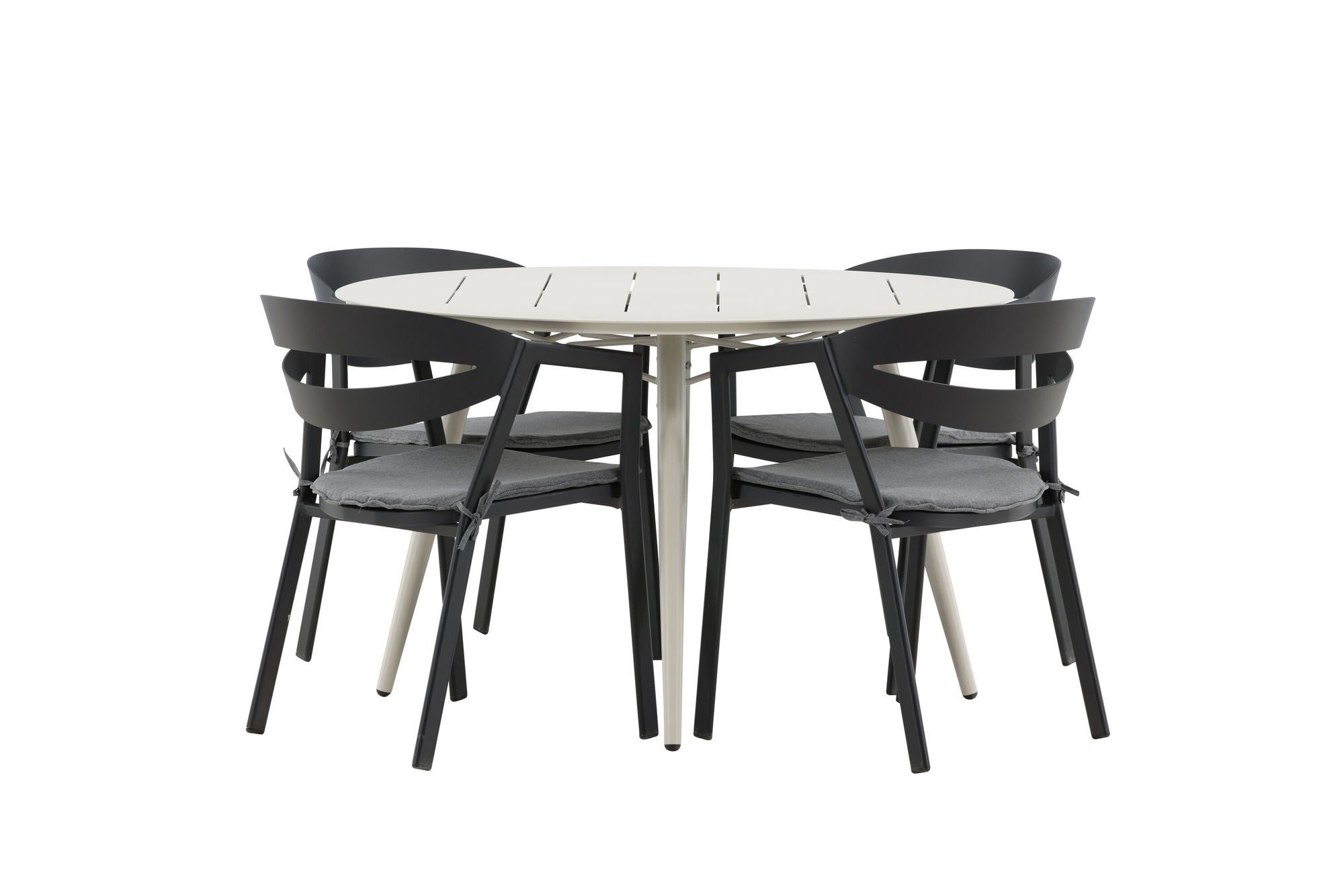 Venture Home Lina spisebord - Beige - rund 120 cm _1+ Slit - Spisebordsstol inc Cushion- Black /Grey - Aluminium - _4
