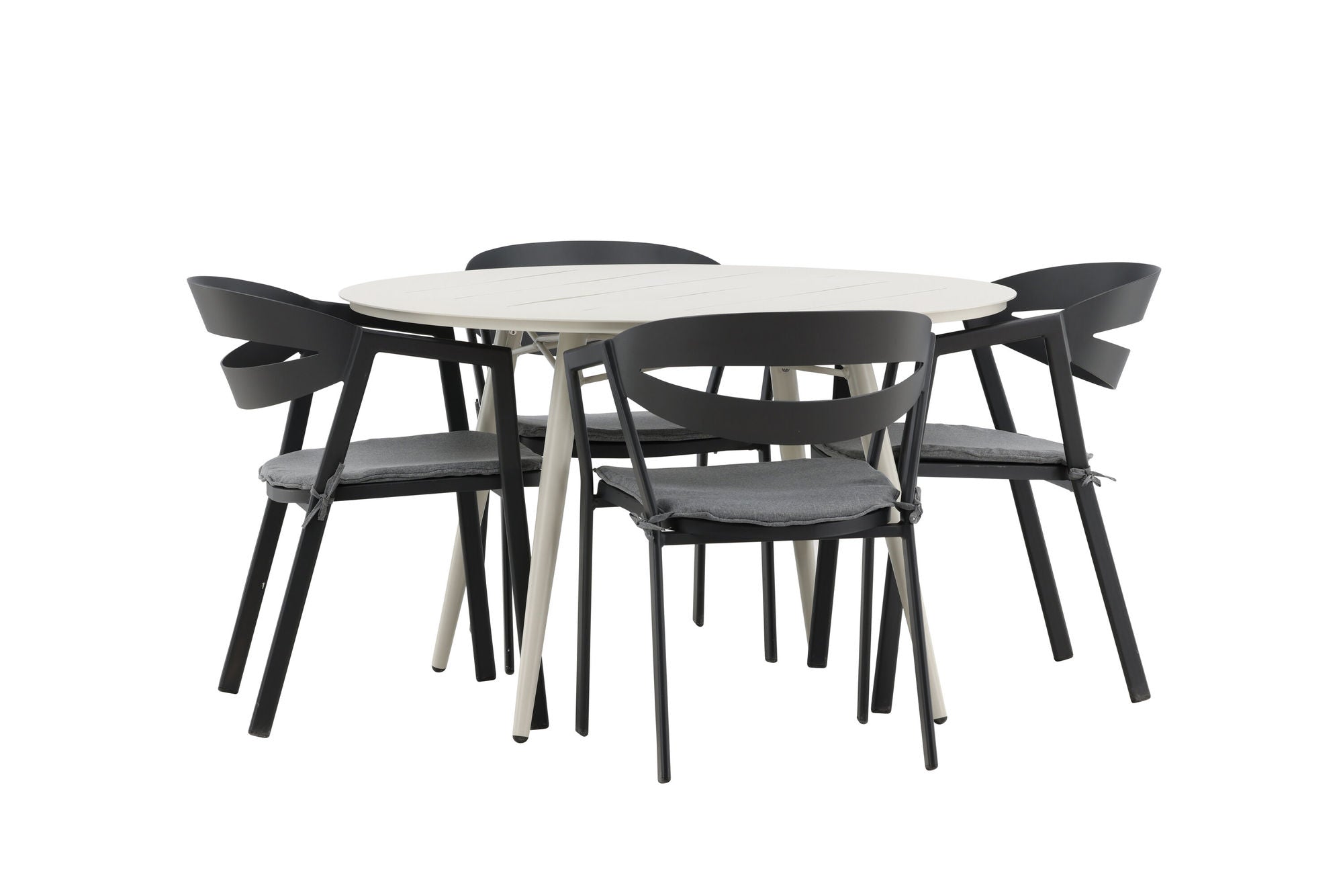Venture Home Lina spisebord - Beige - rund 120 cm _1+ Slit - Spisebordsstol inc Cushion- Black /Grey - Aluminium - _4