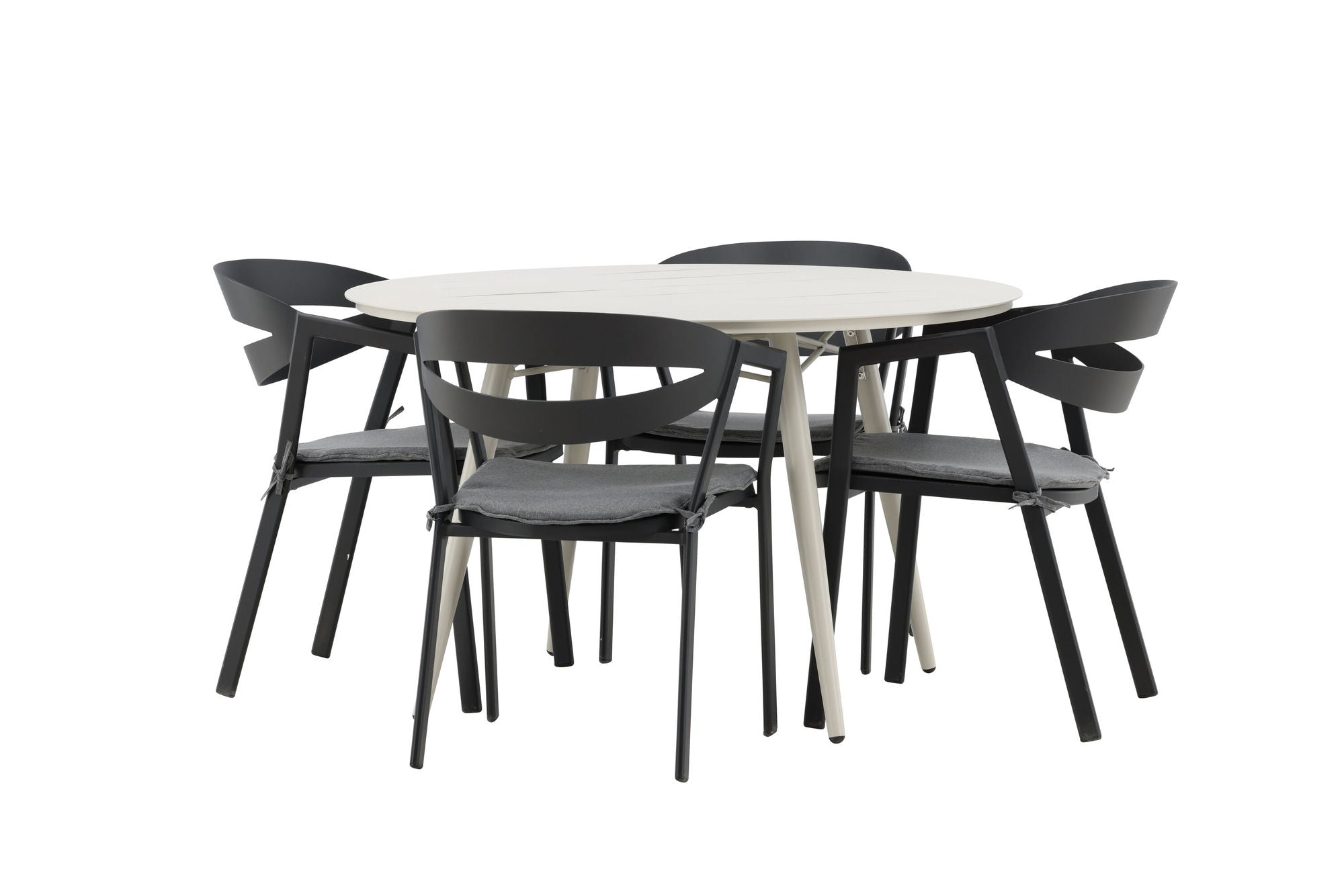 Venture Home Lina spisebord - Beige - rund 120 cm _1+ Slit - Spisebordsstol inc Cushion- Black /Grey - Aluminium - _4