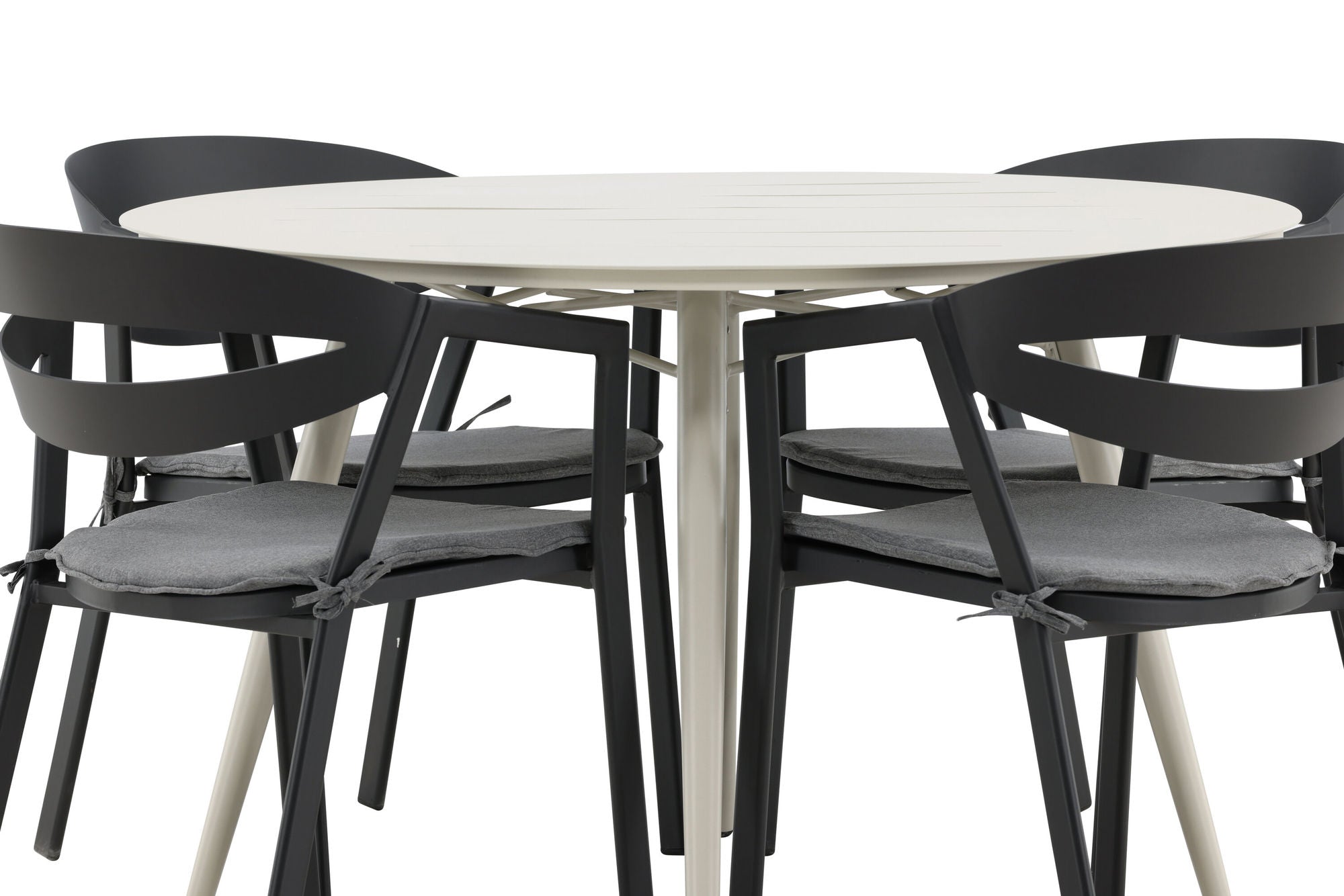 Venture Home Lina spisebord - Beige - rund 120 cm _1+ Slit - Spisebordsstol inc Cushion- Black /Grey - Aluminium - _4