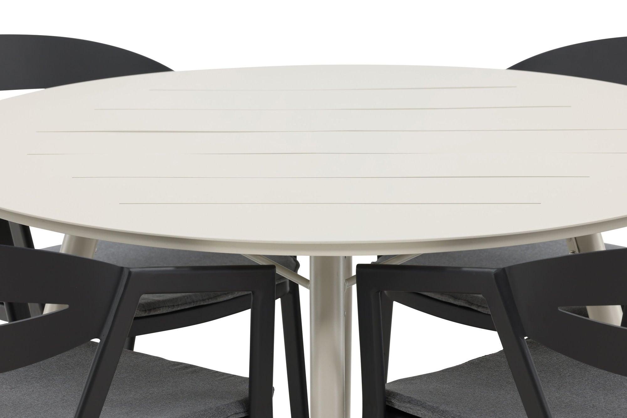 Venture Home Lina spisebord - Beige - rund 120 cm _1+ Slit - Spisebordsstol inc Cushion- Black /Grey - Aluminium - _4