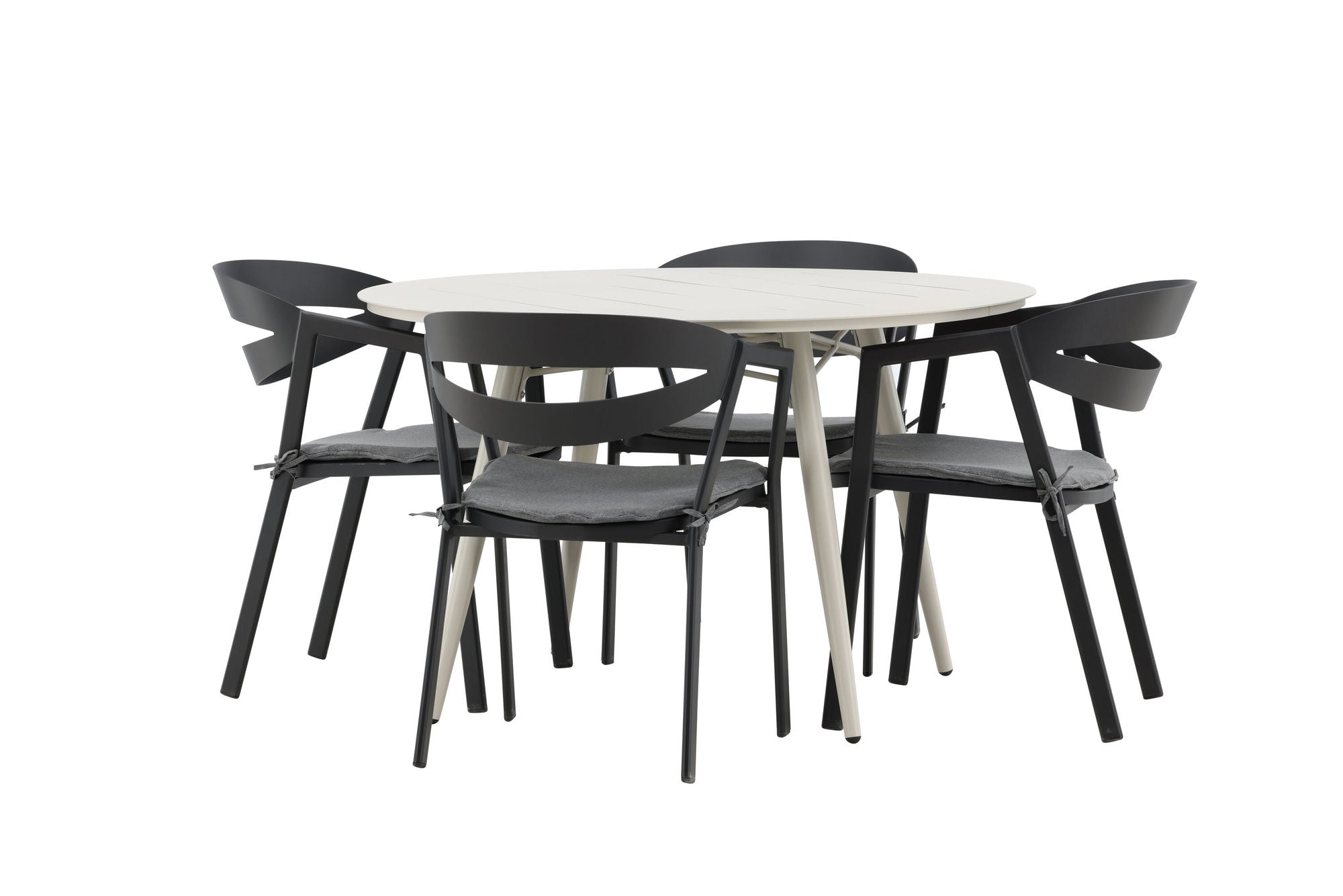 Venture Home Lina spisebord - Beige - rund 120 cm _1+ Slit - Spisebordsstol inc Cushion- Black /Grey - Aluminium - _4