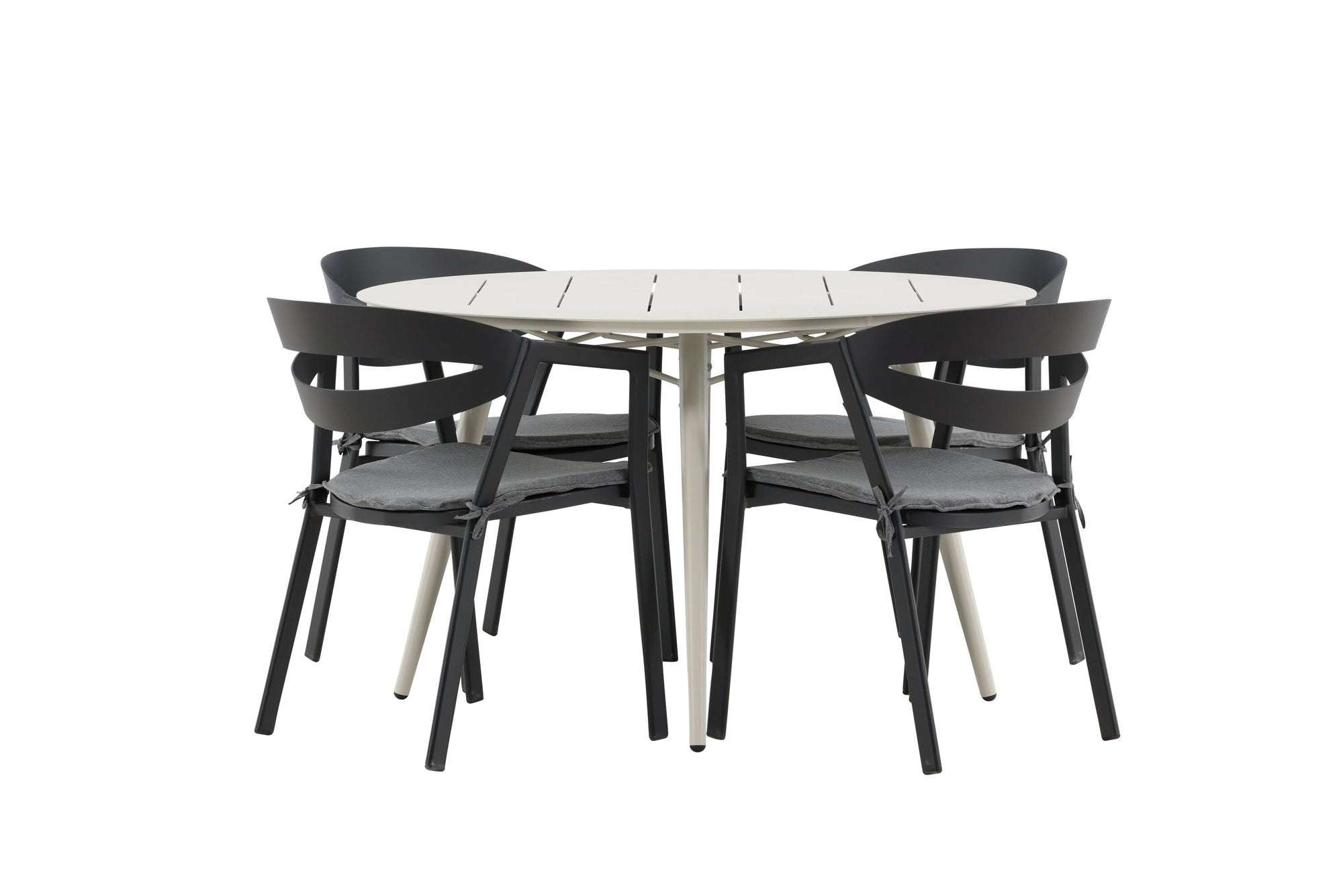 Venture Home Lina spisebord - Beige - rund 120 cm _1+ Slit - Spisebordsstol inc Cushion- Black /Grey - Aluminium - _4