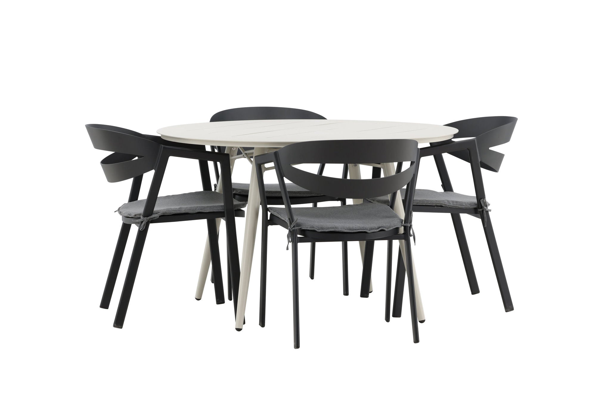 Venture Home Lina spisebord - Beige - rund 120 cm _1+ Slit - Spisebordsstol inc Cushion- Black /Grey - Aluminium - _4