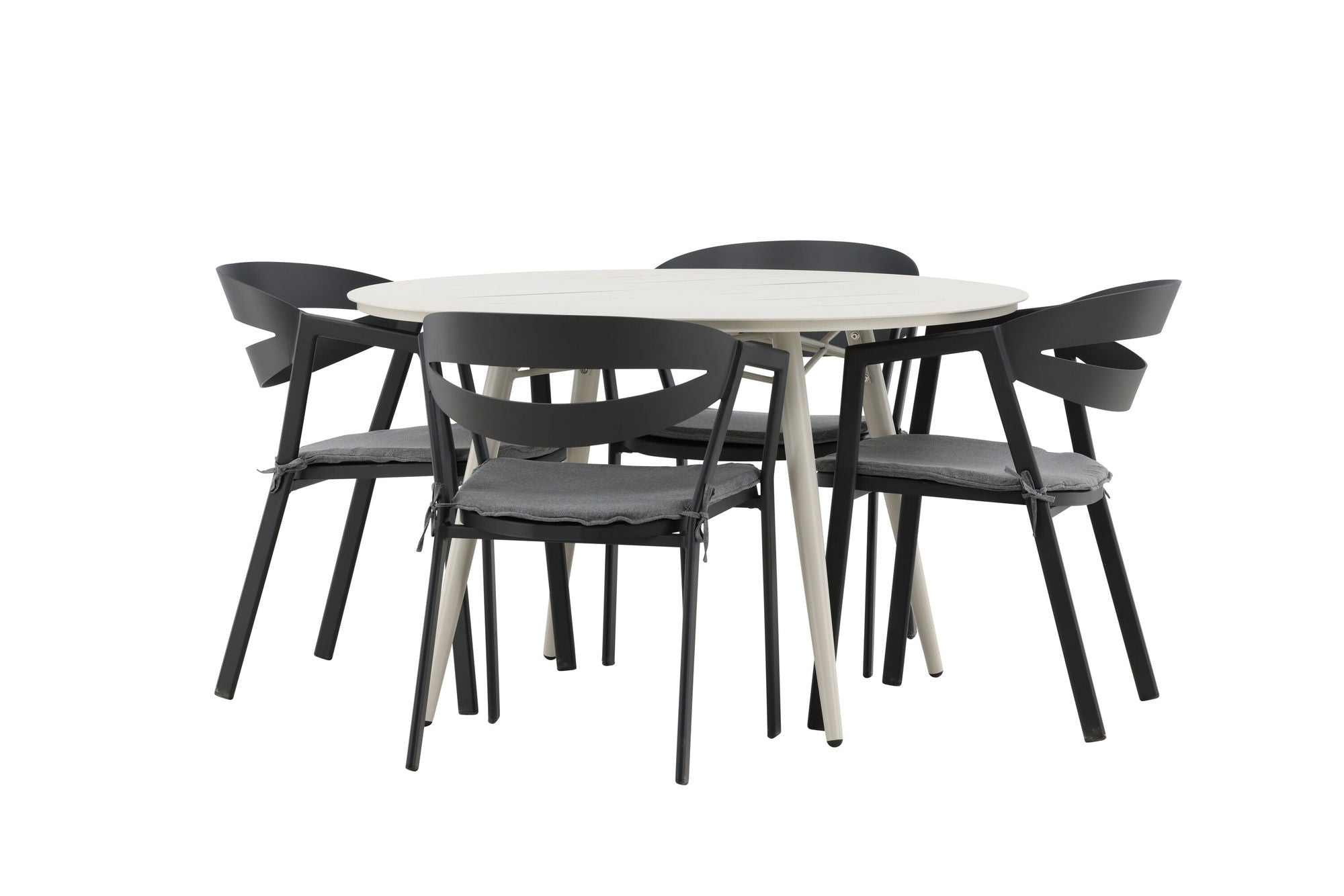Venture Home Lina spisebord - Beige - rund 120 cm _1+ Slit - Spisebordsstol inc Cushion- Black /Grey - Aluminium - _4