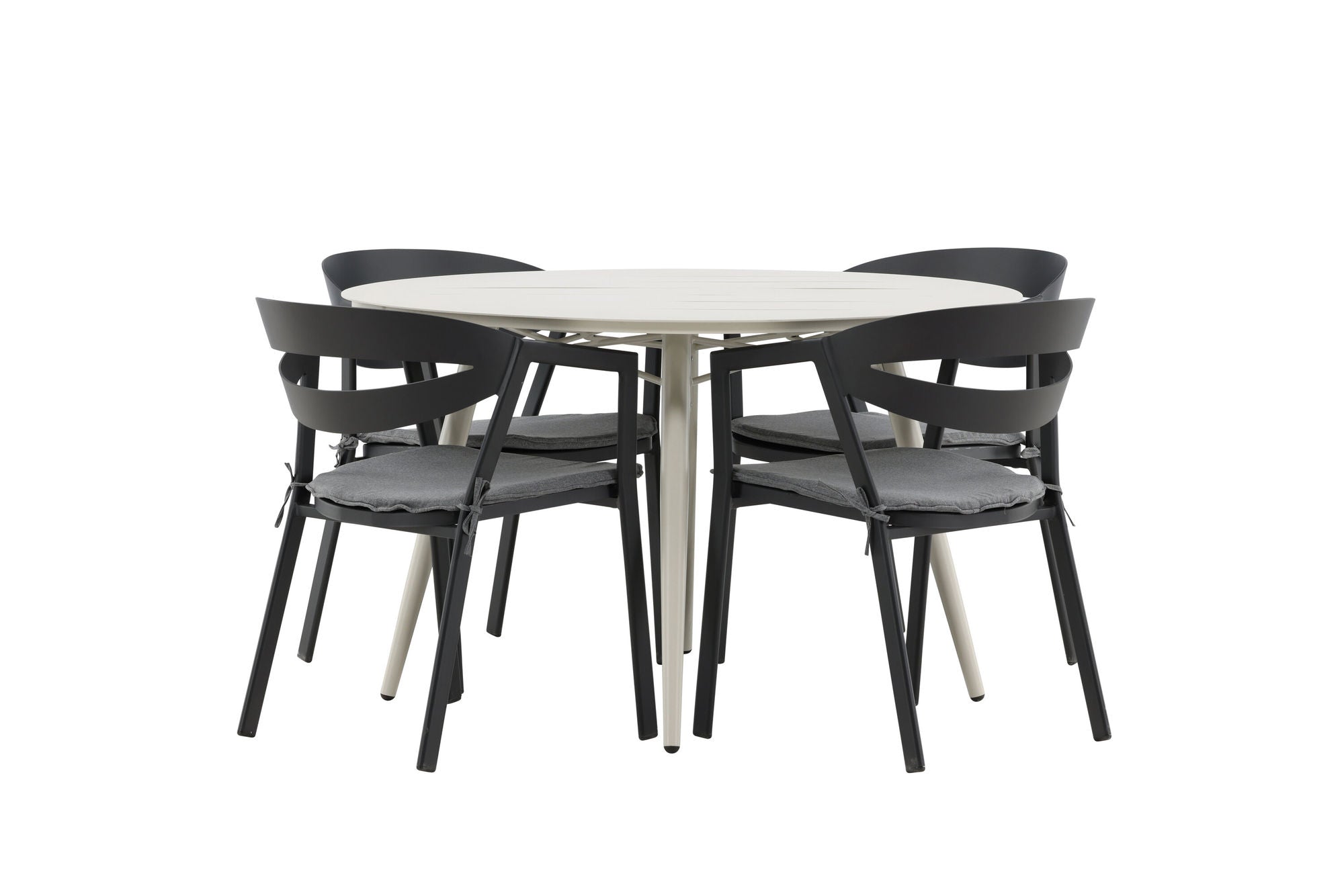 Venture Home Lina spisebord - Beige - rund 120 cm _1+ Slit - Spisebordsstol inc Cushion- Black /Grey - Aluminium - _4