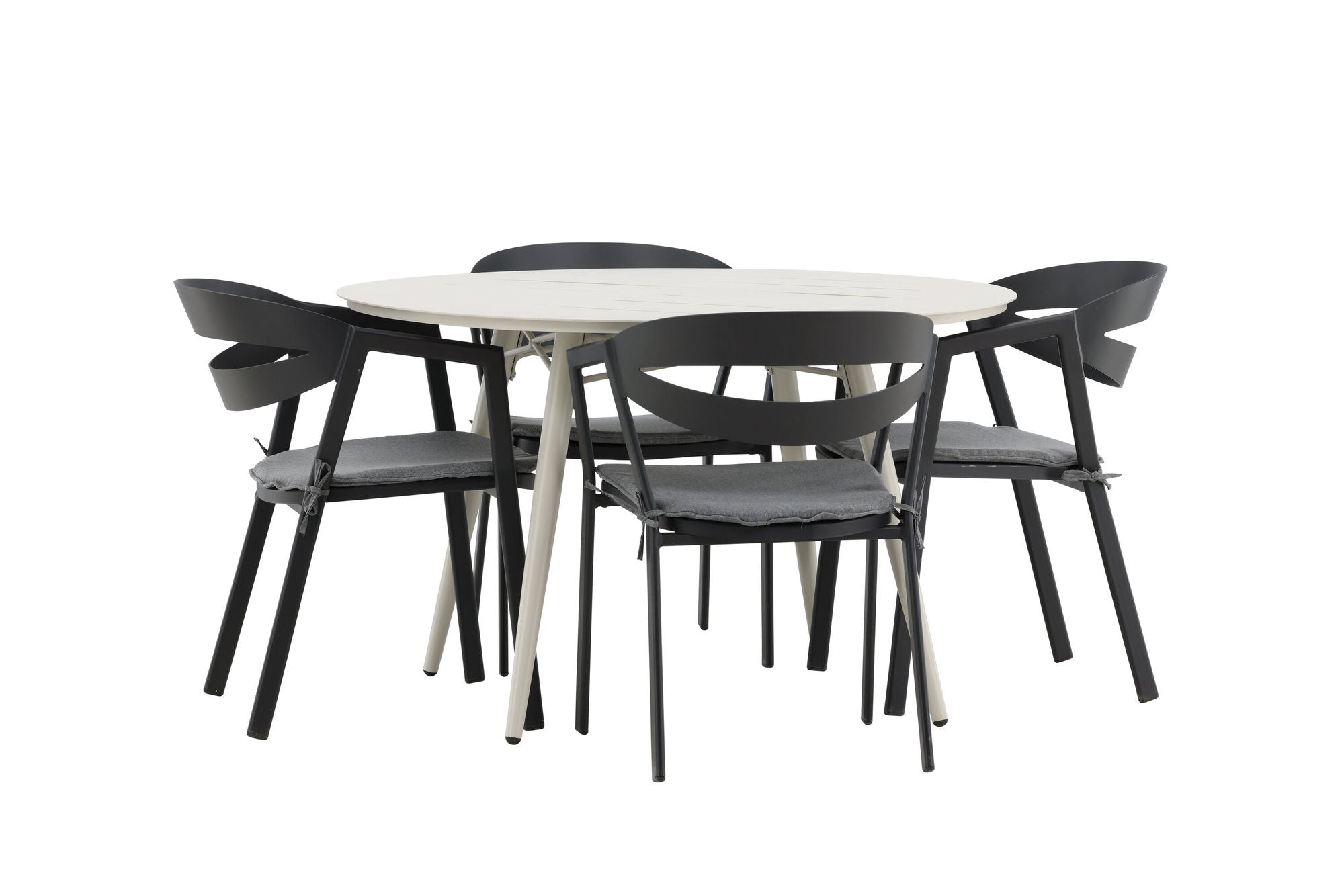 Venture Home Lina spisebord - Beige - rund 120 cm _1+ Slit - Spisebordsstol inc Cushion- Black /Grey - Aluminium - _4