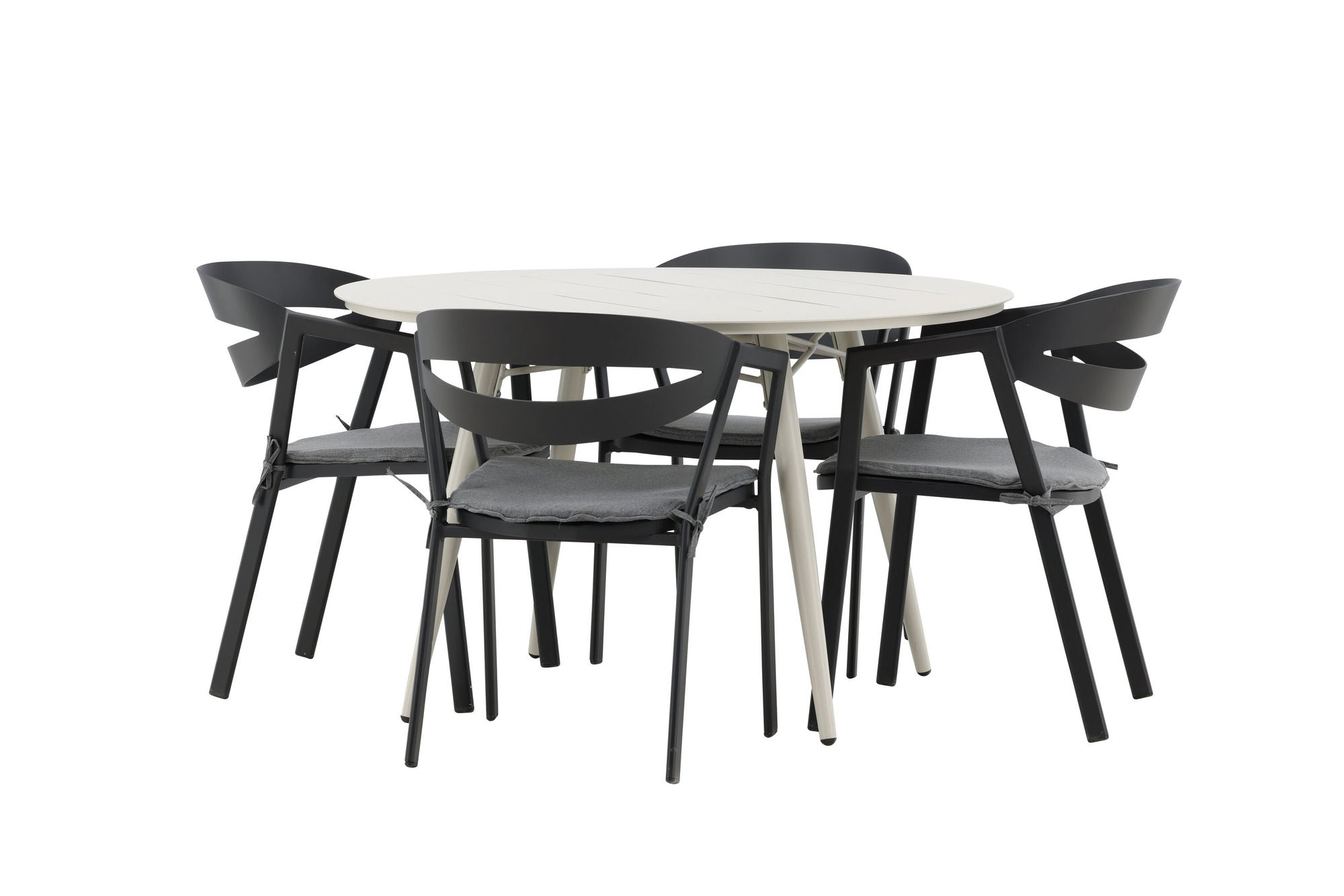 Venture Home Lina spisebord - Beige - rund 120 cm _1+ Slit - Spisebordsstol inc Cushion- Black /Grey - Aluminium - _4