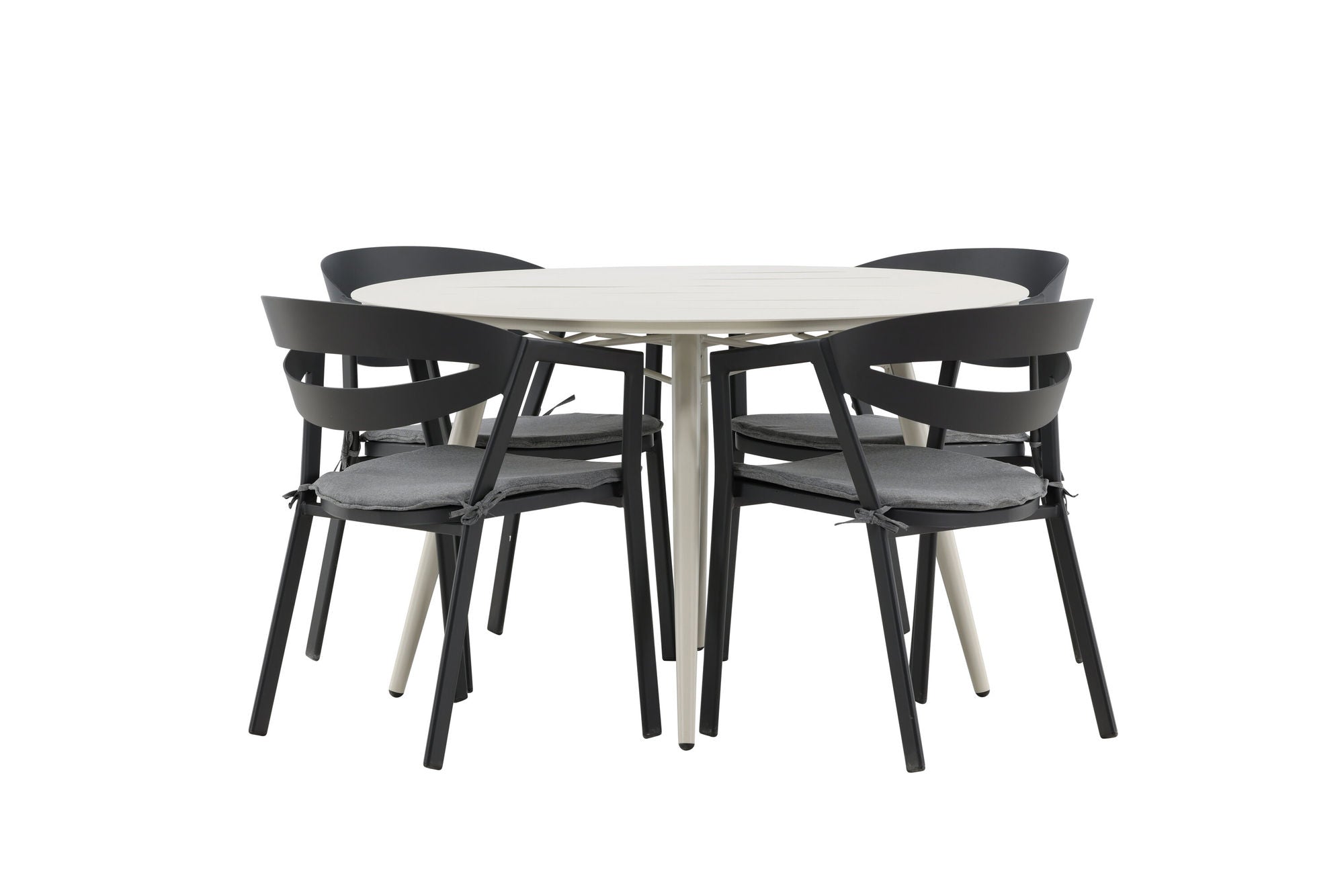 Venture Home Lina spisebord - Beige - rund 120 cm _1+ Slit - Spisebordsstol inc Cushion- Black /Grey - Aluminium - _4