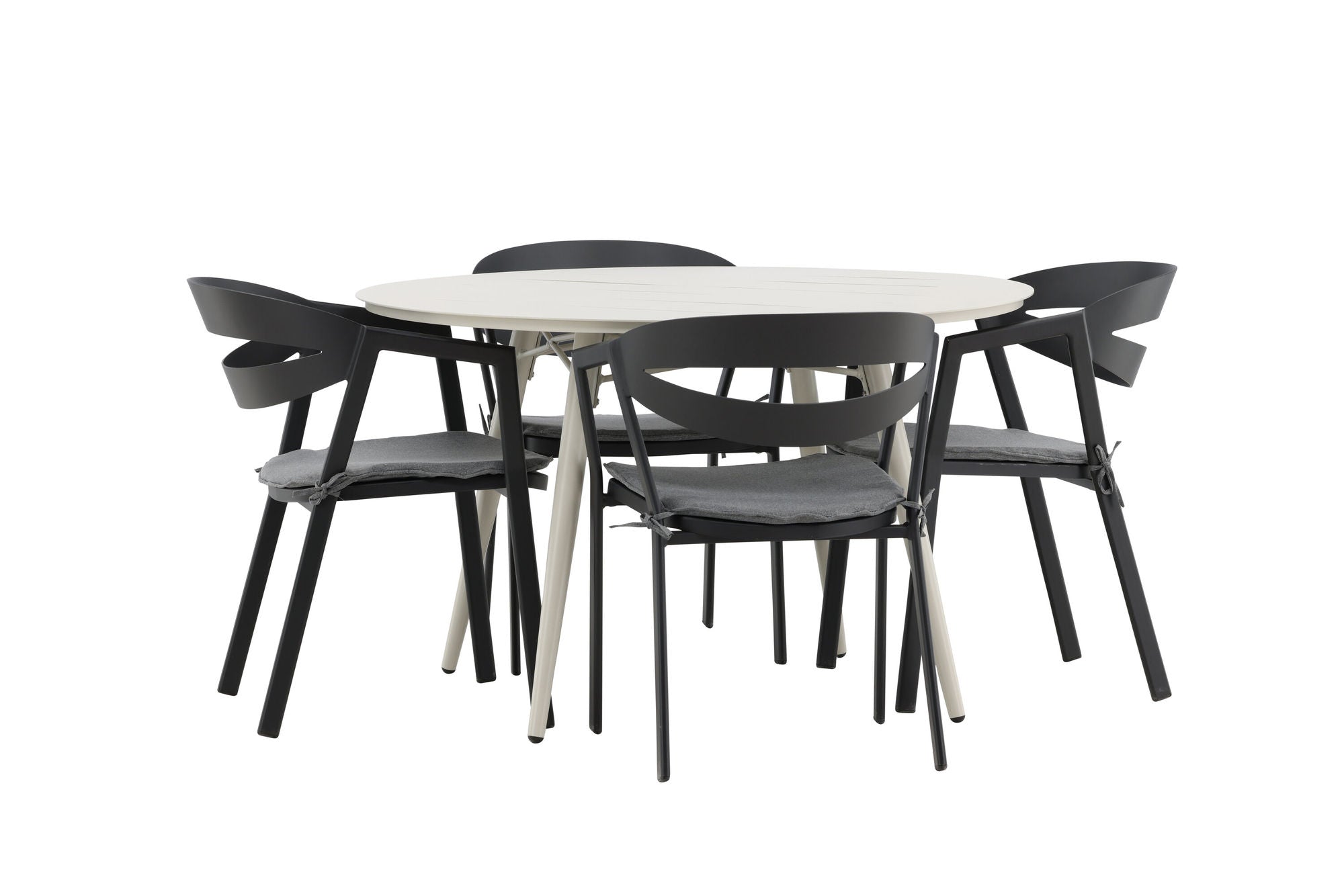 Venture Home Lina spisebord - Beige - rund 120 cm _1+ Slit - Spisebordsstol inc Cushion- Black /Grey - Aluminium - _4