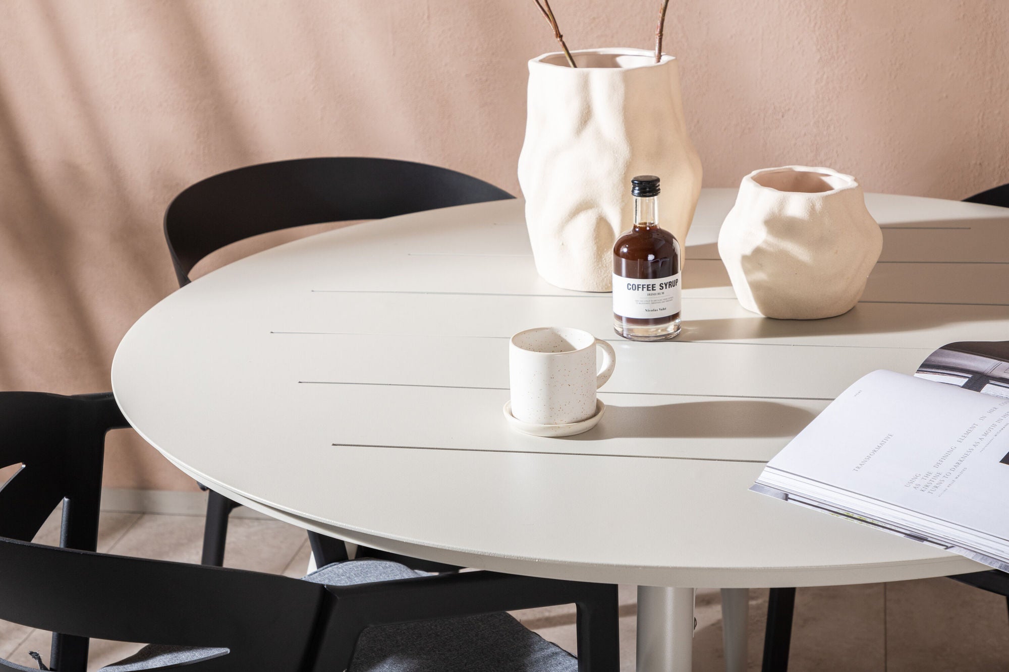 Venture Home Lina spisebord - Beige - rund 120 cm _1+ Slit - Spisebordsstol inc Cushion- Black /Grey - Aluminium - _4
