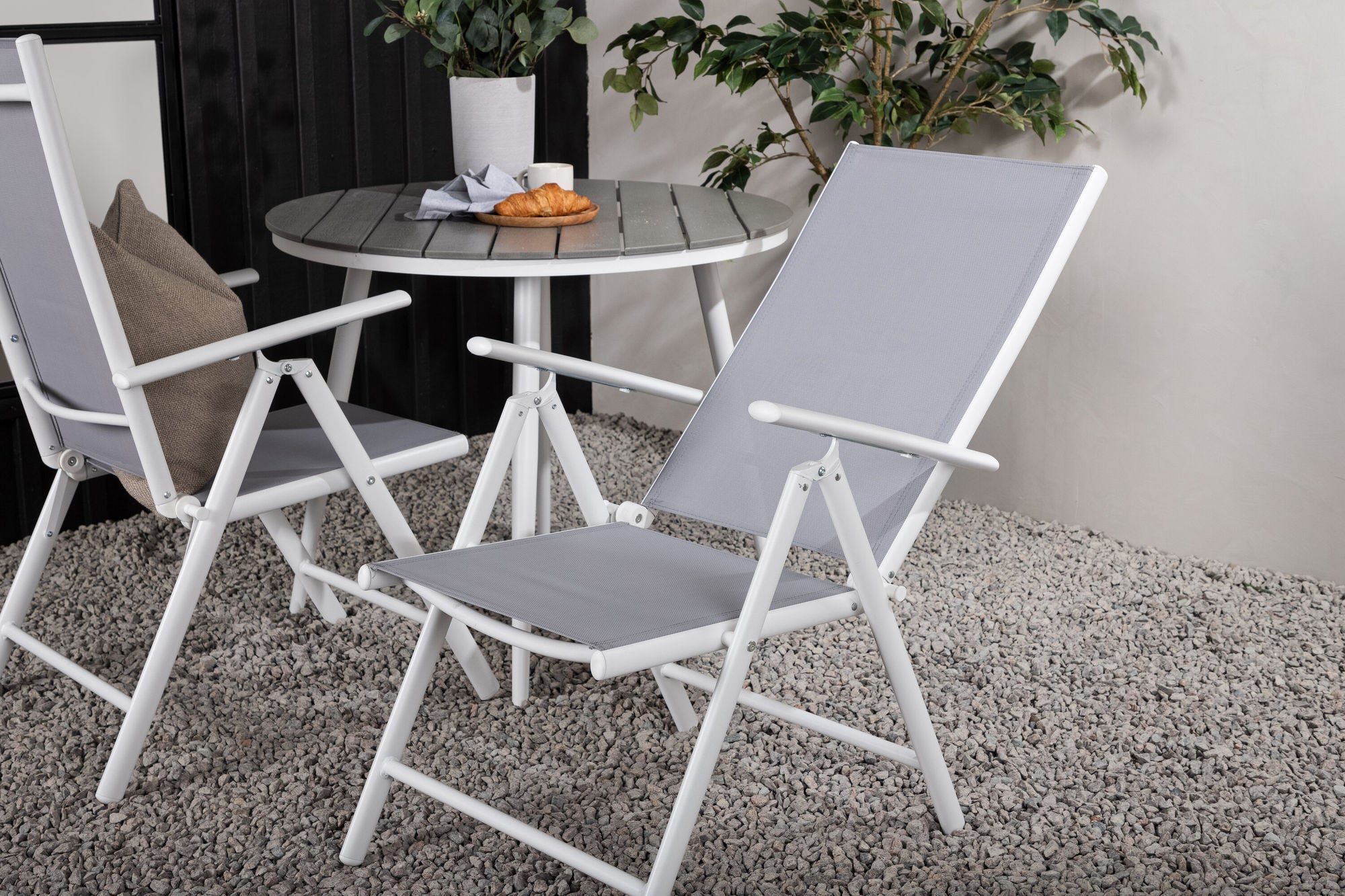 Venture Home Break - spisebord rund- White / Grey - Alu / Aintwood - 90ø _1+ Break 5:pos stol - White/Grey _2
