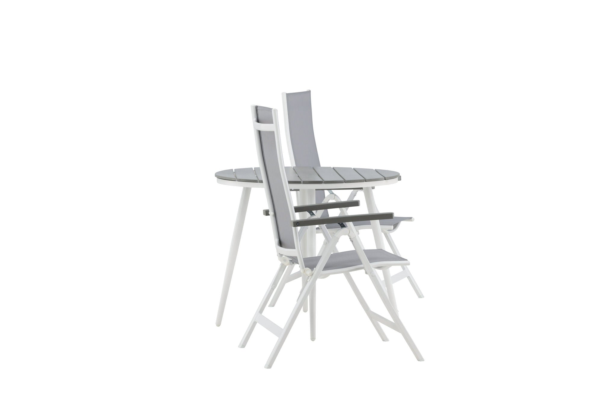Venture Home Break - spisebord rund- White / Grey - Alu / Aintwood - 90ø _1+ Albany Light 5-pos white alu / Grey Textilene _2