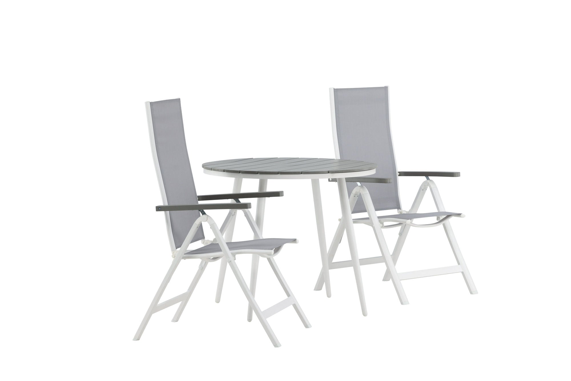 Venture Home Break - spisebord rund- White / Grey - Alu / Aintwood - 90ø _1+ Albany Light 5-pos white alu / Grey Textilene _2