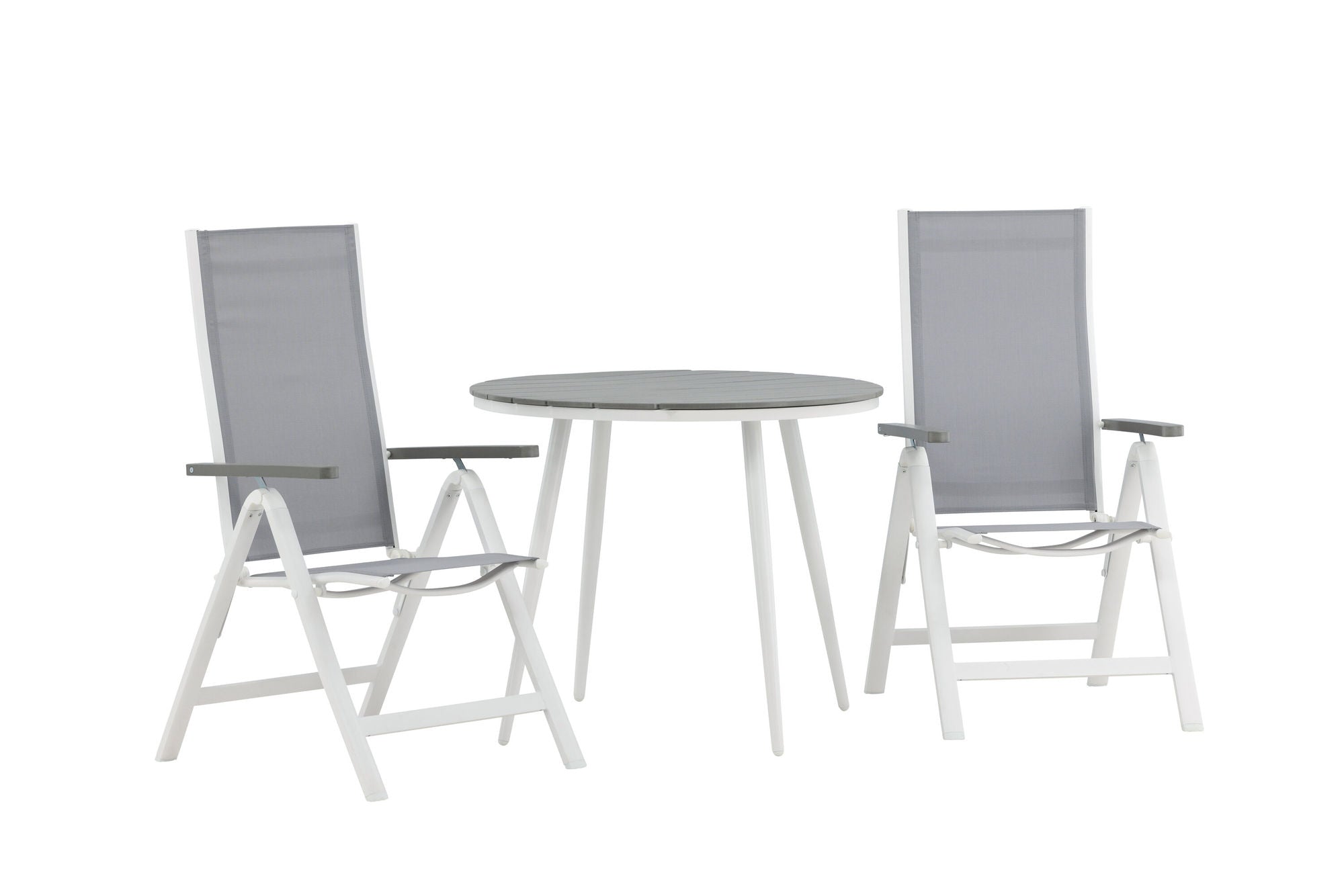 Venture Home Break - spisebord rund- White / Grey - Alu / Aintwood - 90ø _1+ Albany Light 5-pos white alu / Grey Textilene _2