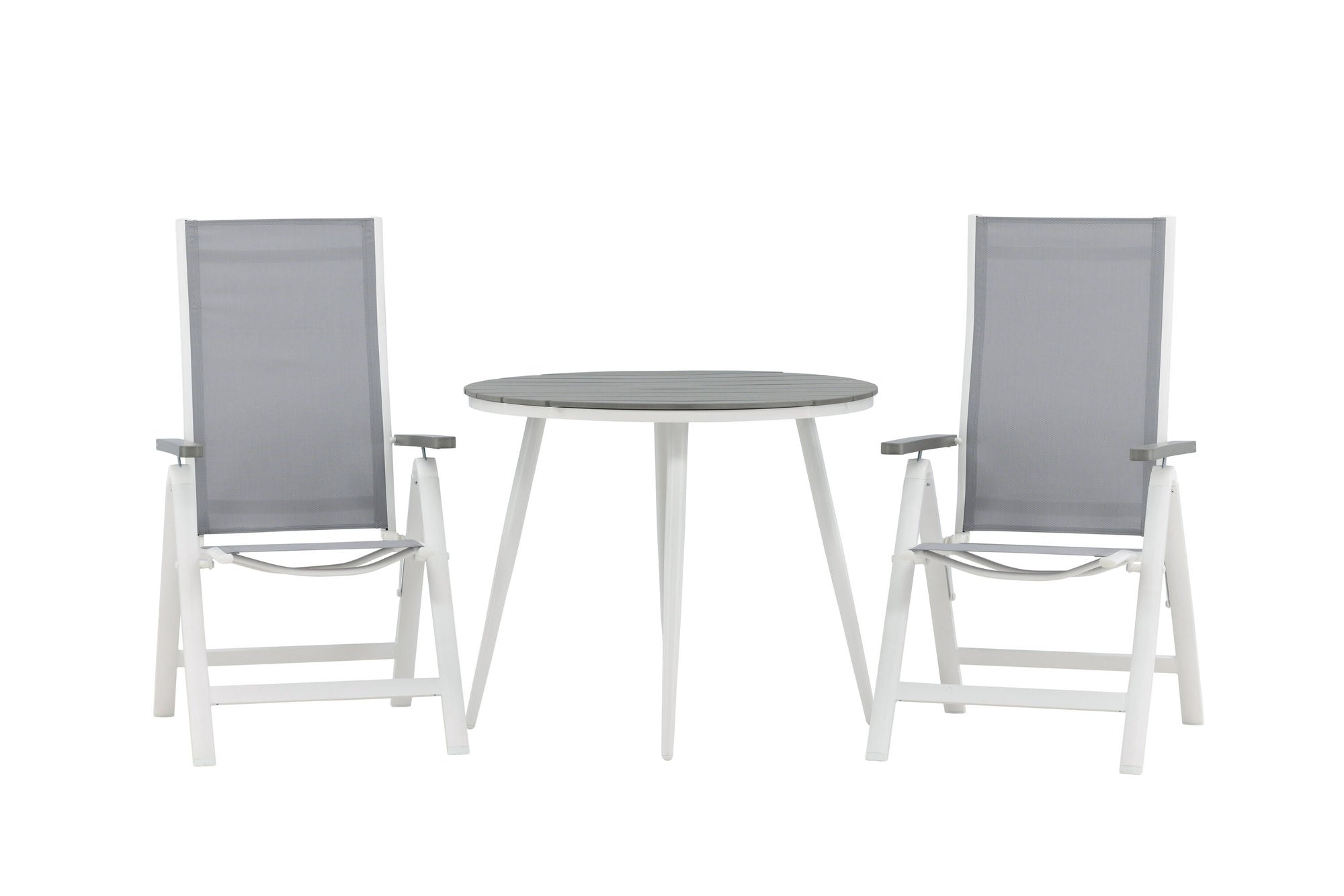 Venture Home Break - spisebord rund- White / Grey - Alu / Aintwood - 90ø _1+ Albany Light 5-pos white alu / Grey Textilene _2