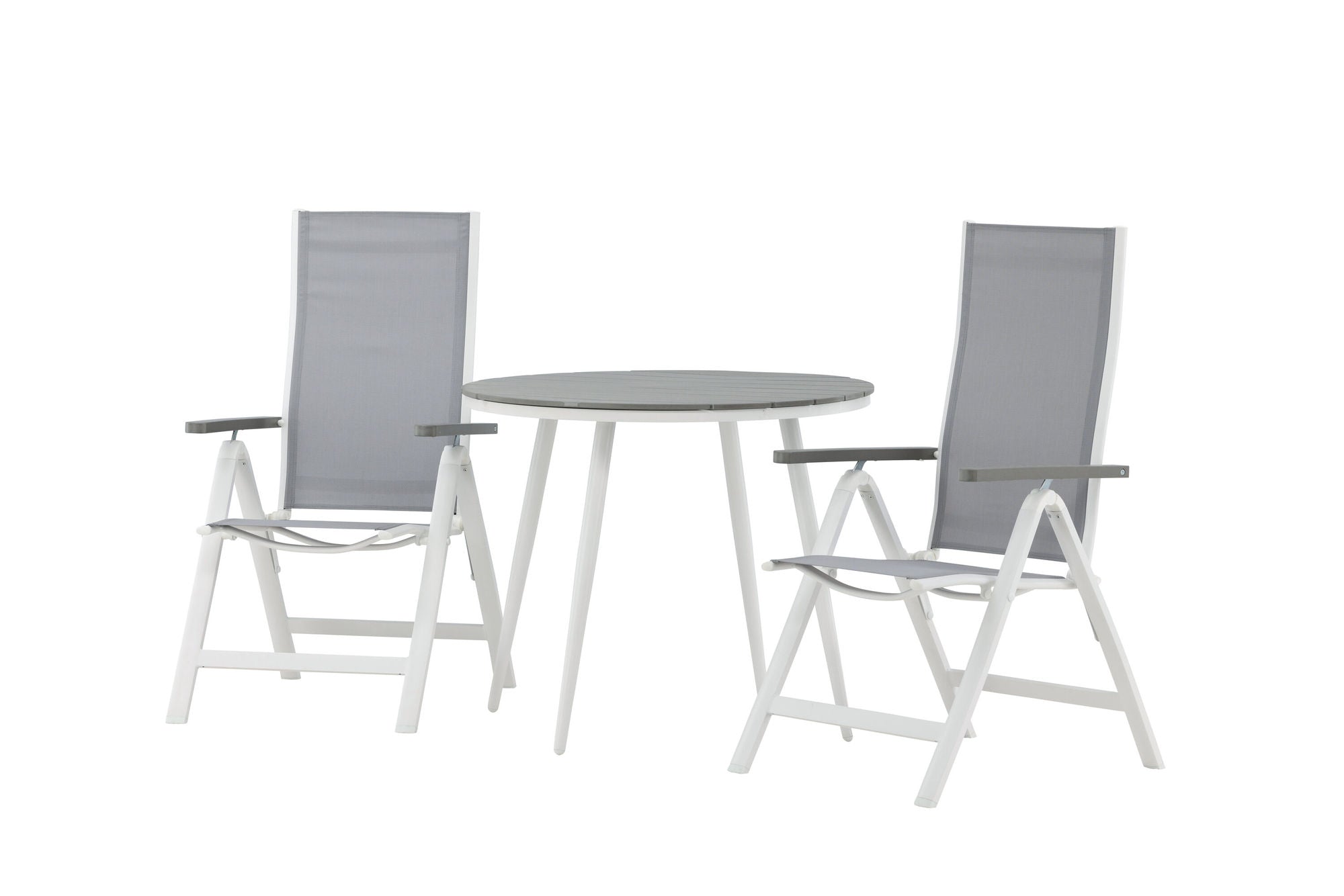 Venture Home Break - spisebord rund- White / Grey - Alu / Aintwood - 90ø _1+ Albany Light 5-pos white alu / Grey Textilene _2