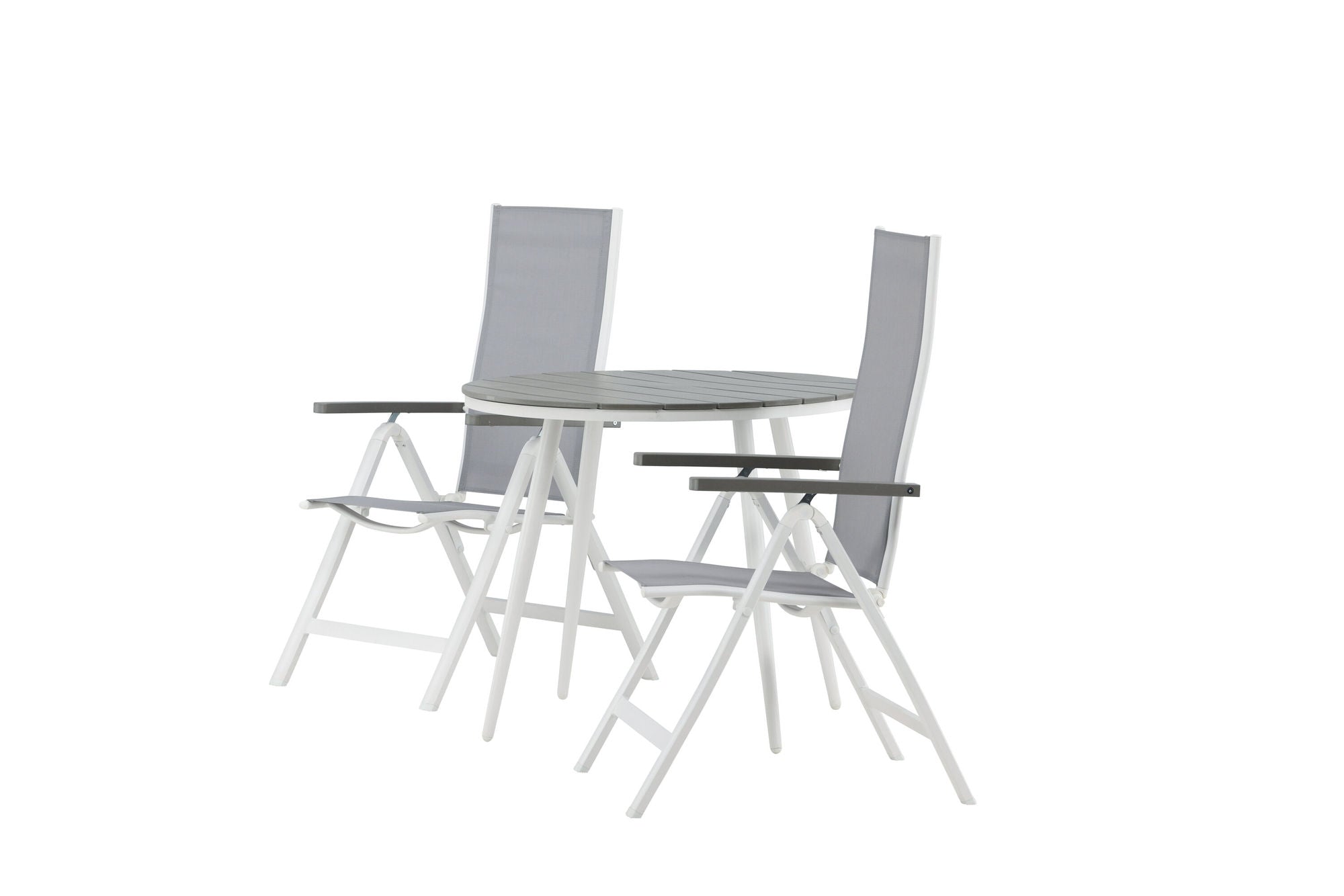 Venture Home Break - spisebord rund- White / Grey - Alu / Aintwood - 90ø _1+ Albany Light 5-pos white alu / Grey Textilene _2