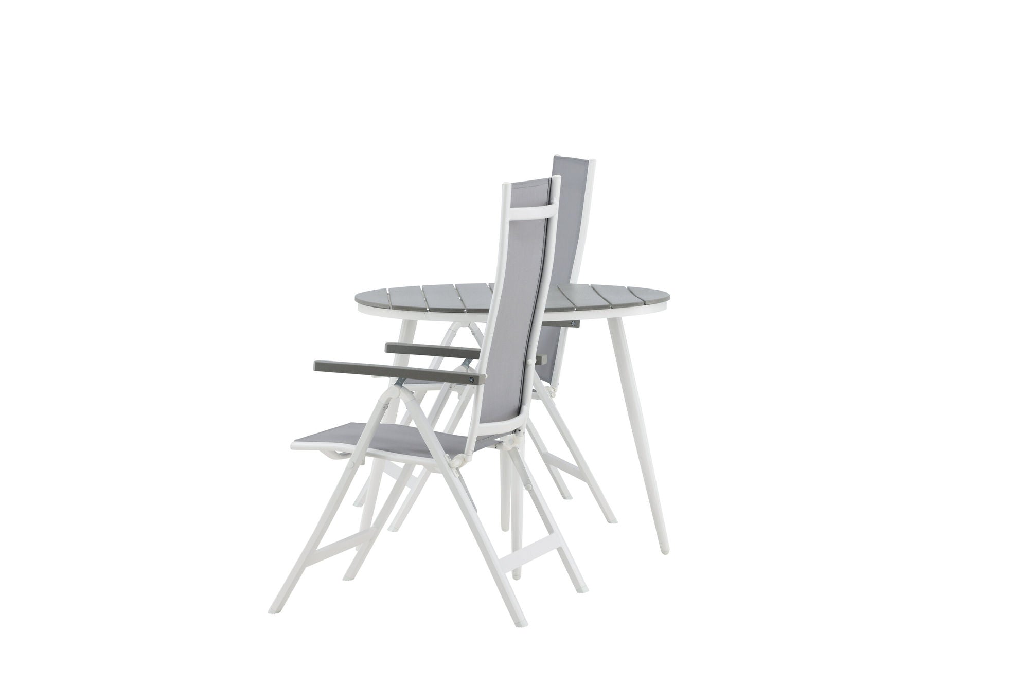Venture Home Break - spisebord rund- White / Grey - Alu / Aintwood - 90ø _1+ Albany Light 5-pos white alu / Grey Textilene _2