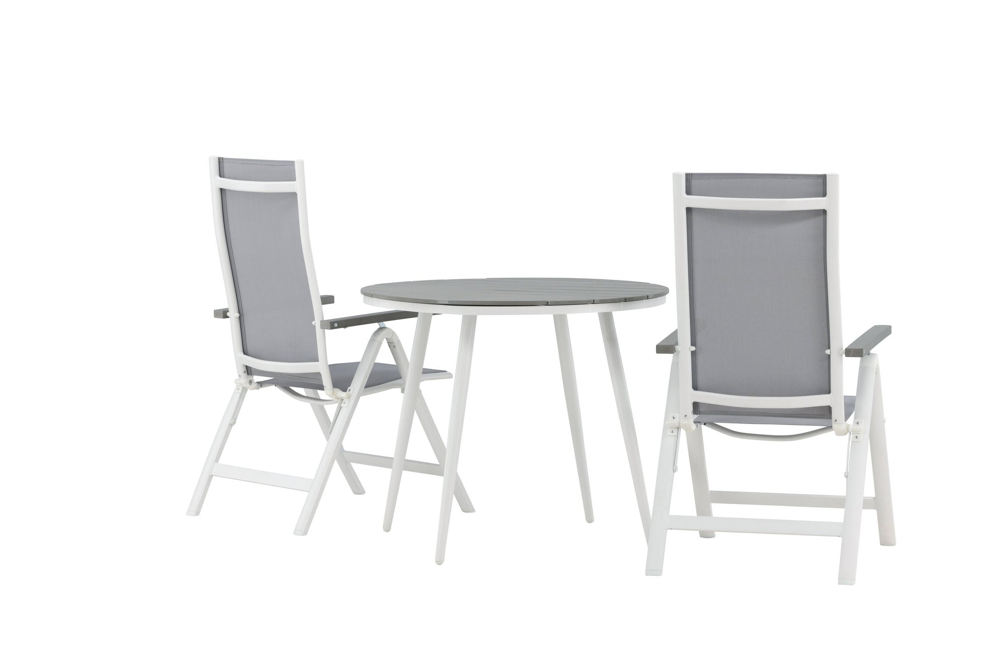 Venture Home Break - spisebord rund- White / Grey - Alu / Aintwood - 90ø _1+ Albany Light 5-pos white alu / Grey Textilene _2