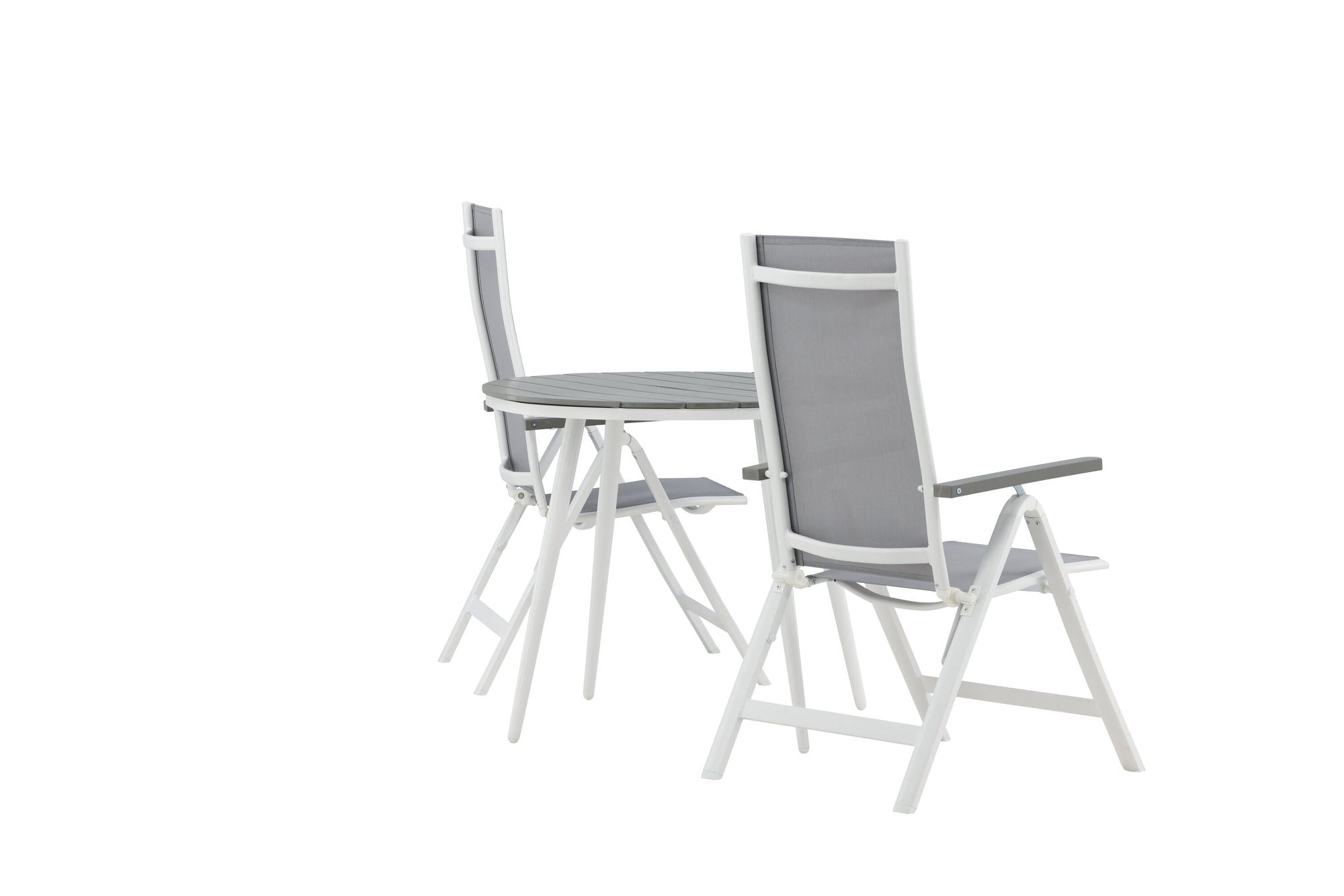 Venture Home Break - spisebord rund- White / Grey - Alu / Aintwood - 90ø _1+ Albany Light 5-pos white alu / Grey Textilene _2