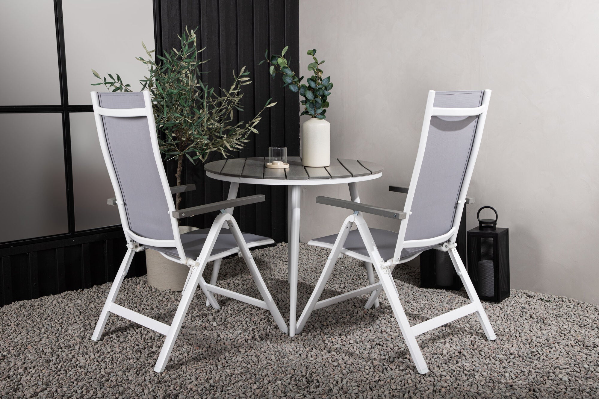 Venture Home Break - spisebord rund- White / Grey - Alu / Aintwood - 90ø _1+ Albany Light 5-pos white alu / Grey Textilene _2