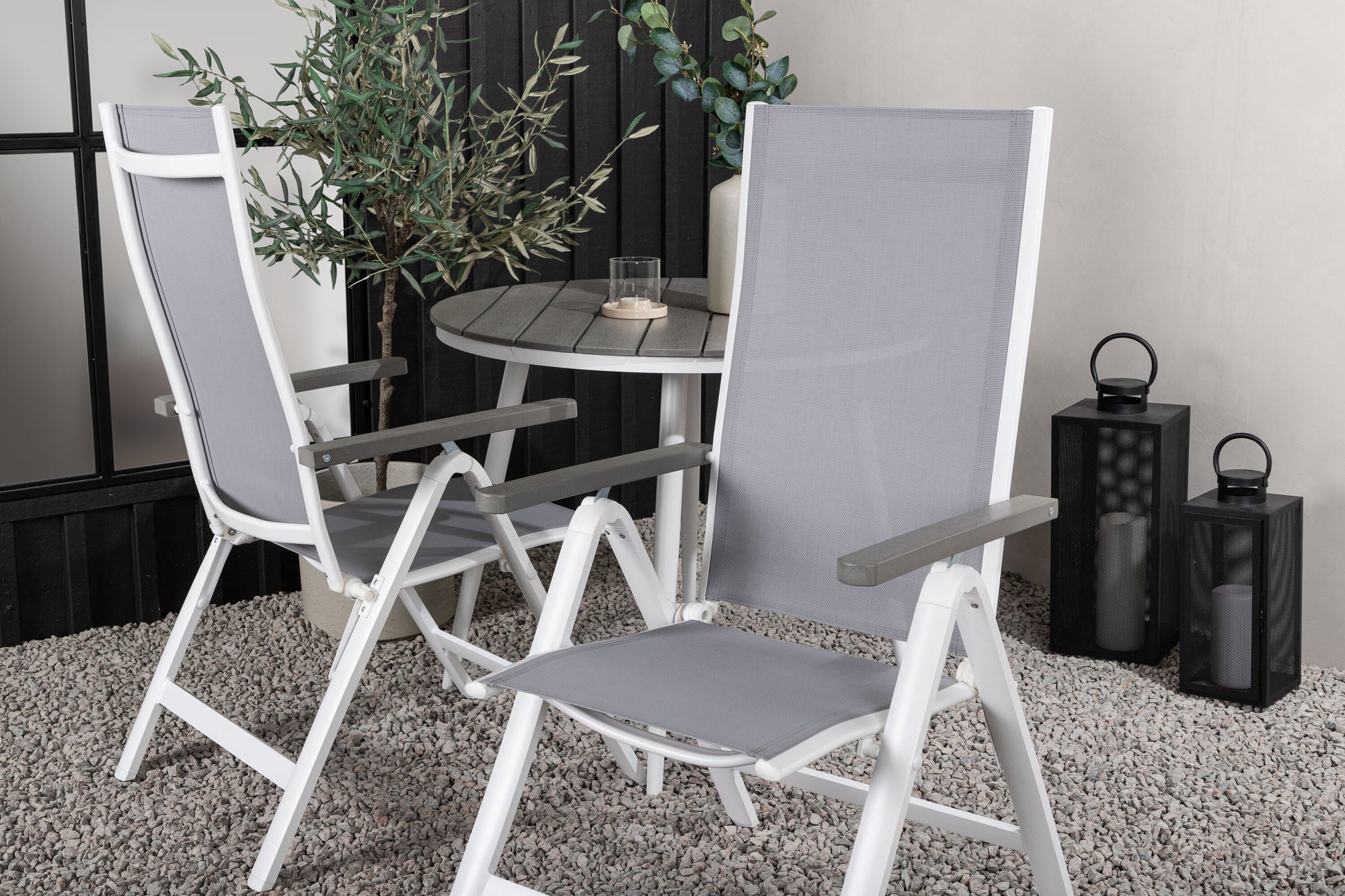 Venture Home Break - spisebord rund- White / Grey - Alu / Aintwood - 90ø _1+ Albany Light 5-pos white alu / Grey Textilene _2