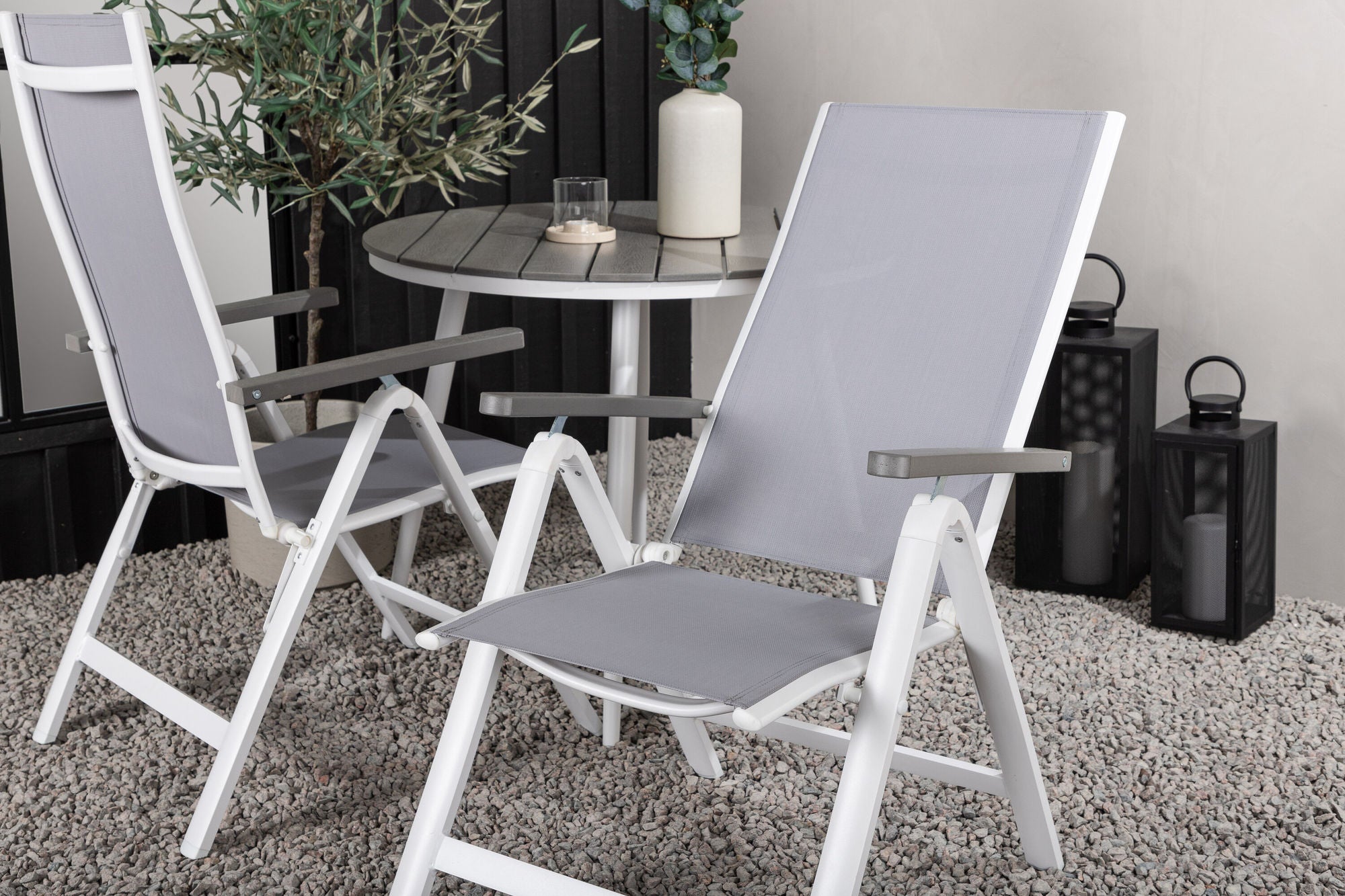 Venture Home Break - spisebord rund- White / Grey - Alu / Aintwood - 90ø _1+ Albany Light 5-pos white alu / Grey Textilene _2