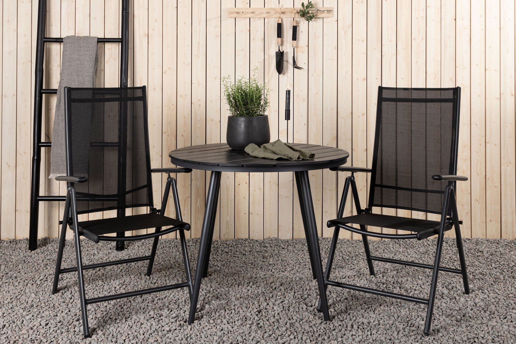Venture Home Break - spisebord rund- Black / Black - Alu / Aintwood - 90ø _1+ Break 5:pos stol - Black/Black _2