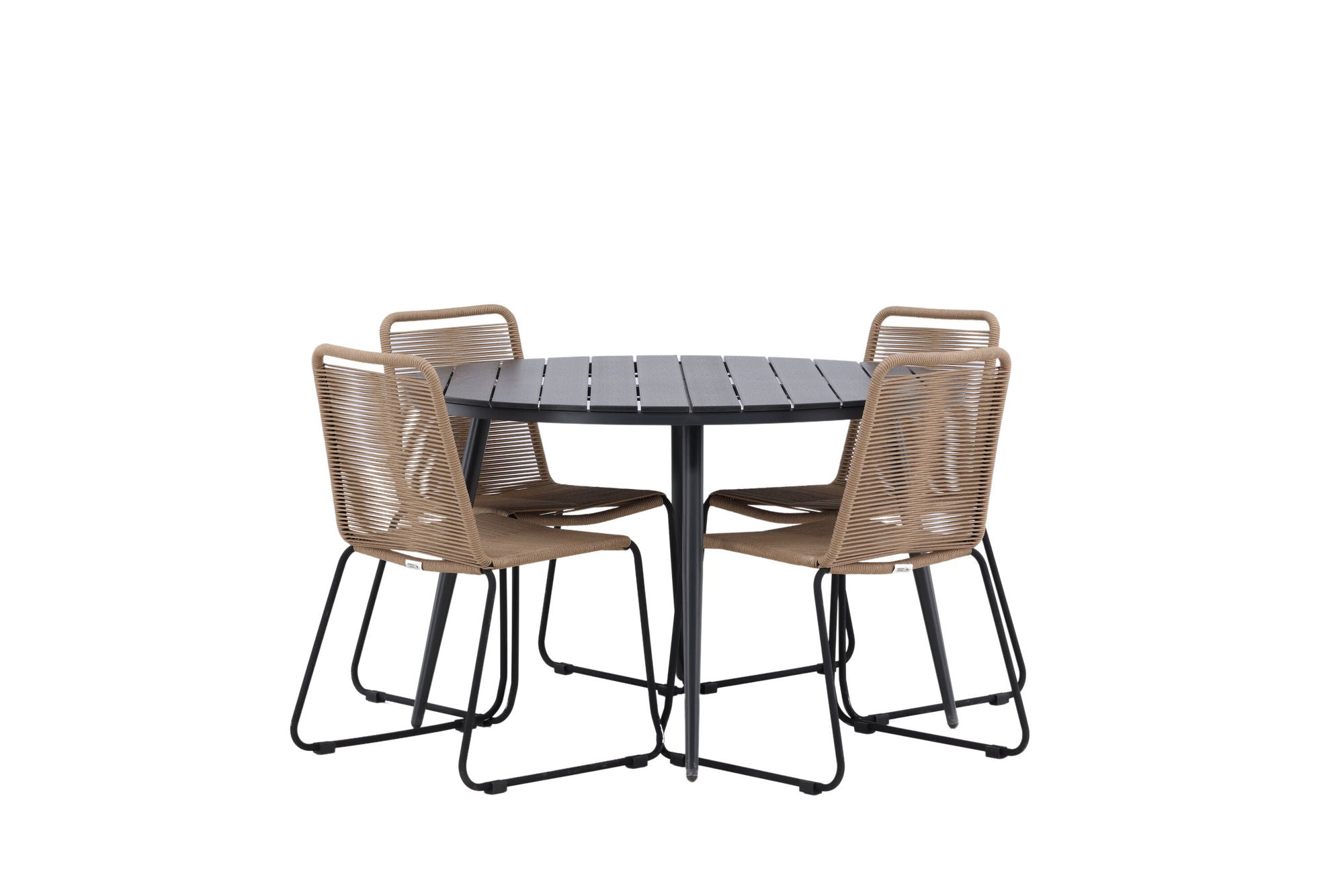 Venture Home Break - spisebord rund- Black / Black - Alu / Aintwood - 120ø _1+ Lindos Stacking stol - Black Alu / Latte Rope _4