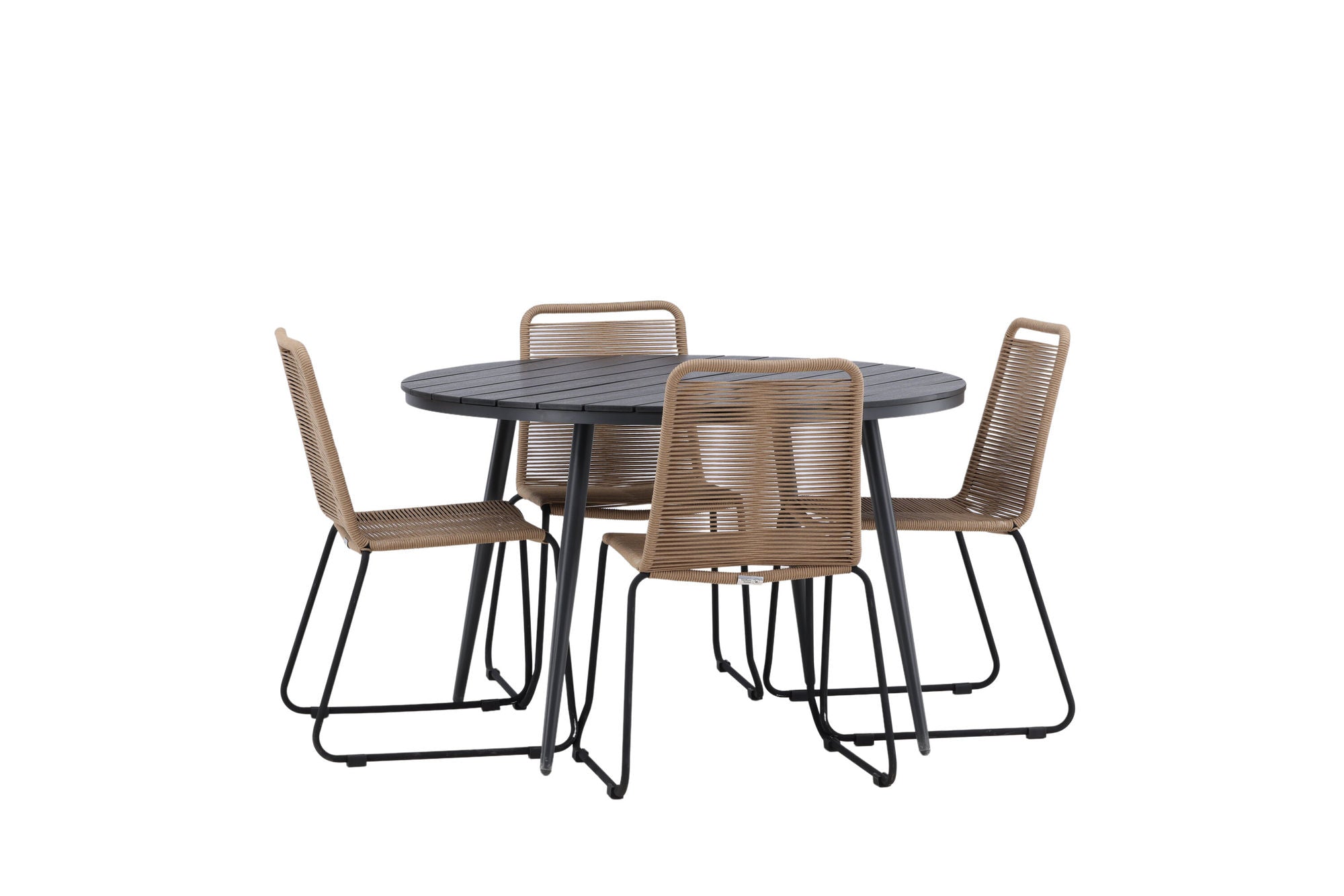 Venture Home Break - spisebord rund- Black / Black - Alu / Aintwood - 120ø _1+ Lindos Stacking stol - Black Alu / Latte Rope _4