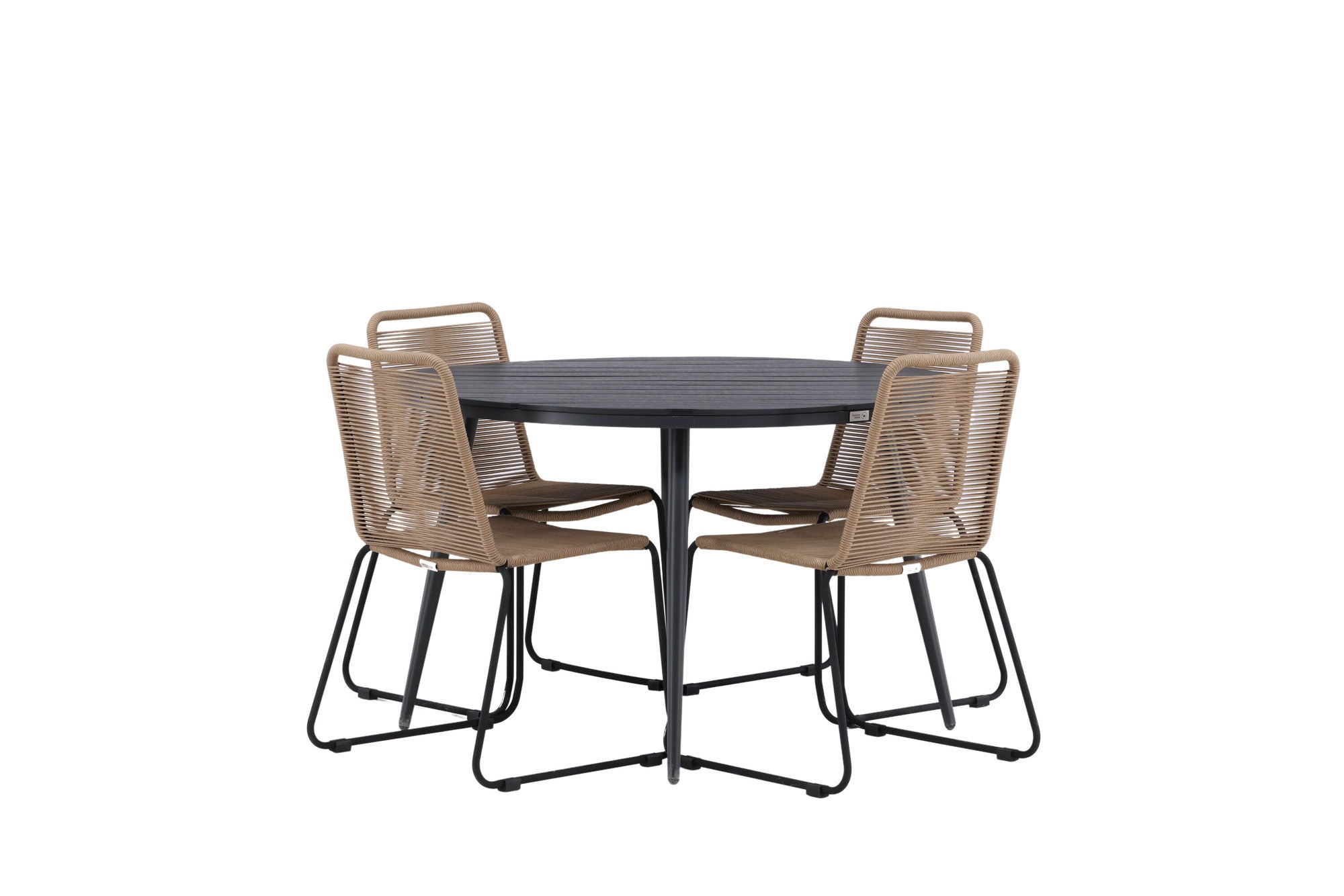 Venture Home Break - spisebord rund- Black / Black - Alu / Aintwood - 120ø _1+ Lindos Stacking stol - Black Alu / Latte Rope _4