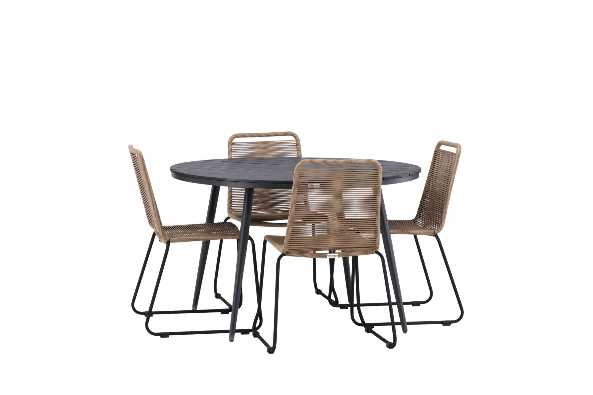 Venture Home Break - spisebord rund- Black / Black - Alu / Aintwood - 120ø _1+ Lindos Stacking stol - Black Alu / Latte Rope _4