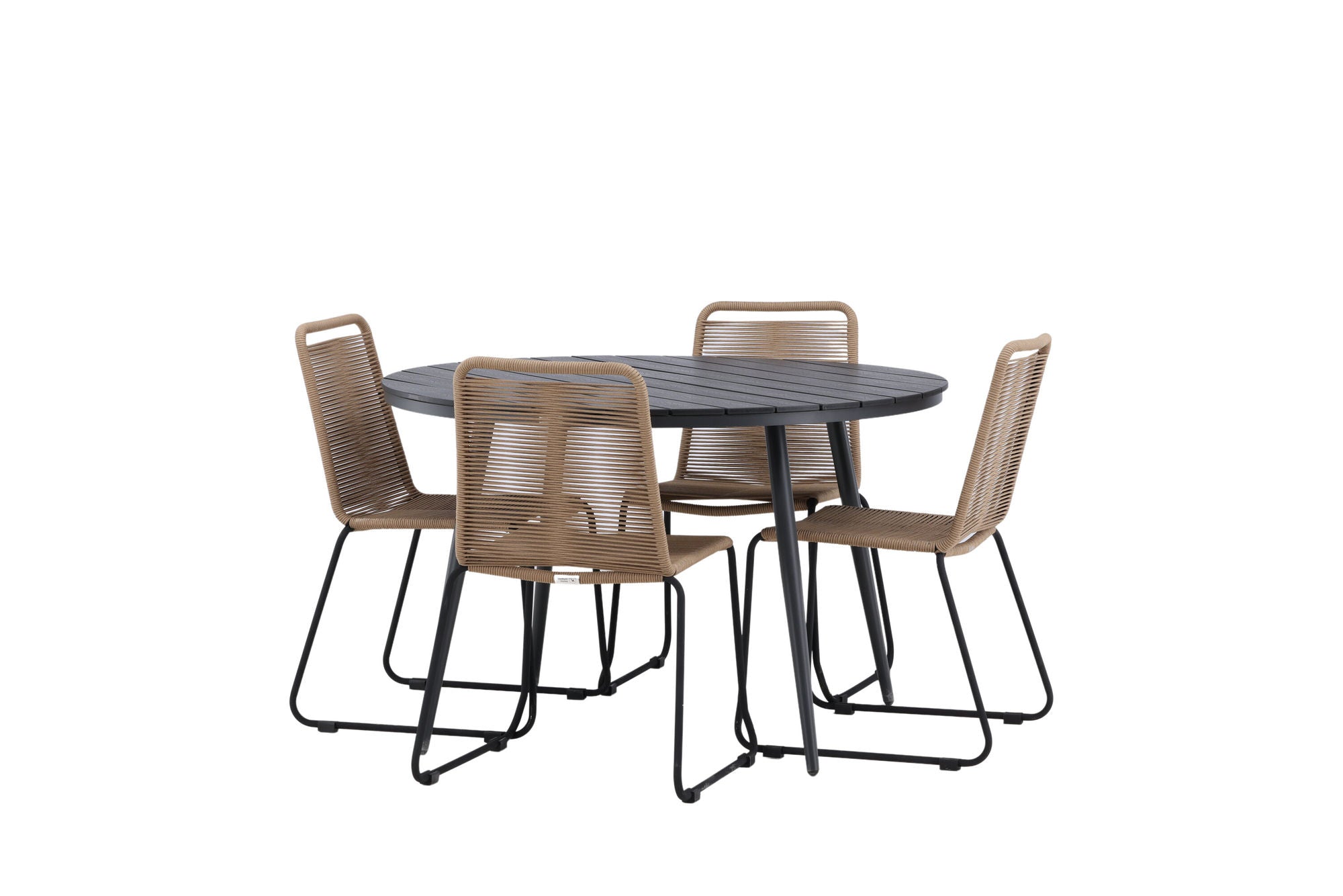 Venture Home Break - spisebord rund- Black / Black - Alu / Aintwood - 120ø _1+ Lindos Stacking stol - Black Alu / Latte Rope _4