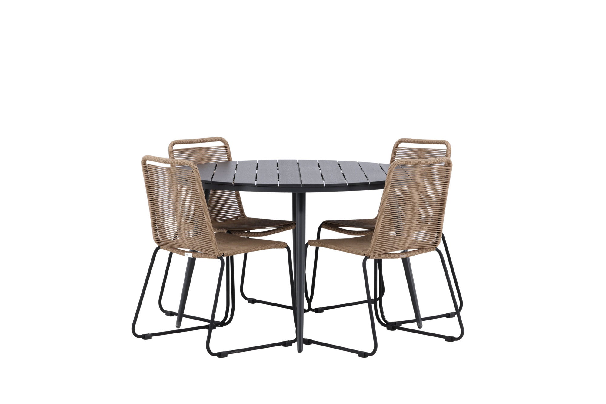 Venture Home Break - spisebord rund- Black / Black - Alu / Aintwood - 120ø _1+ Lindos Stacking stol - Black Alu / Latte Rope _4