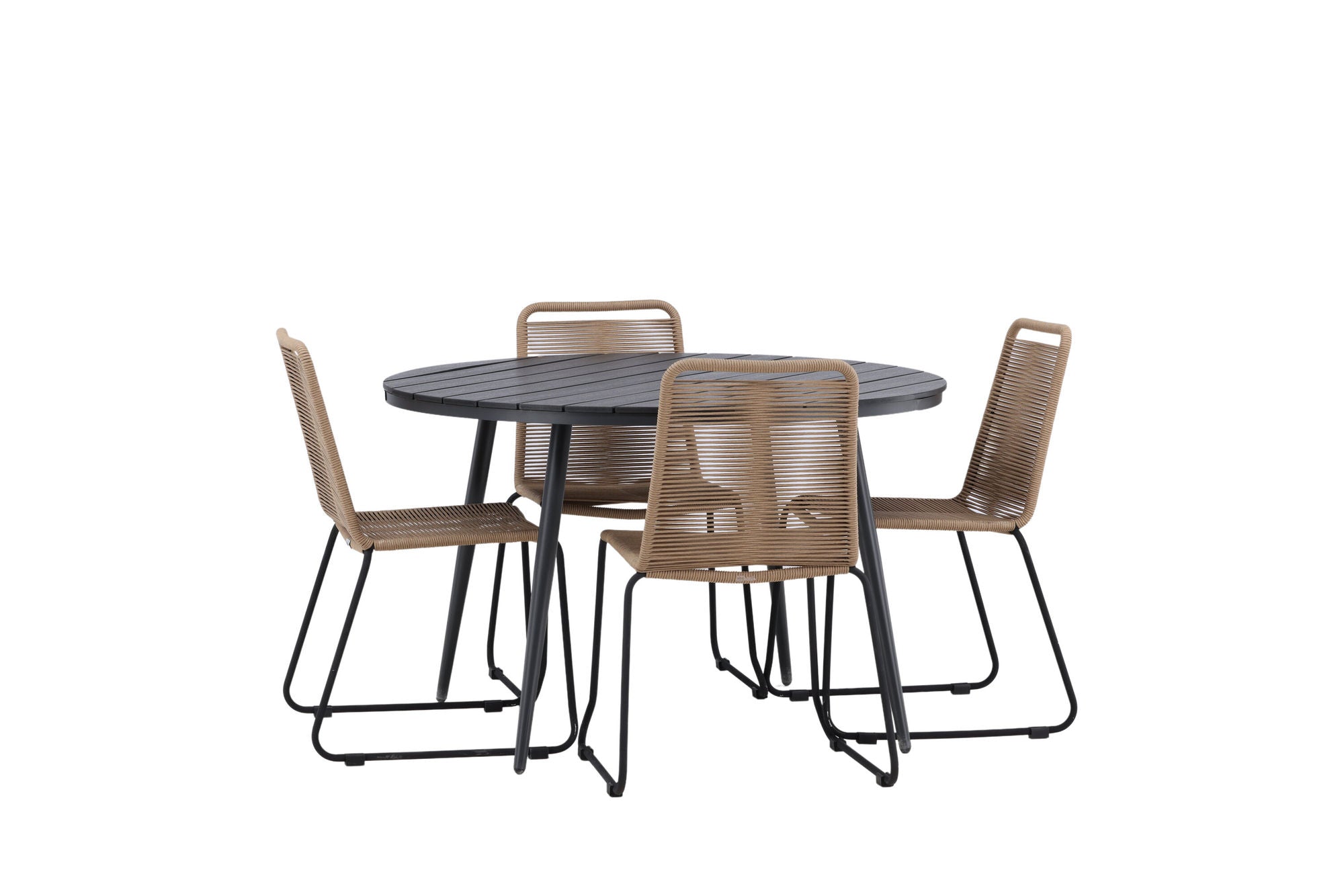 Venture Home Break - spisebord rund- Black / Black - Alu / Aintwood - 120ø _1+ Lindos Stacking stol - Black Alu / Latte Rope _4
