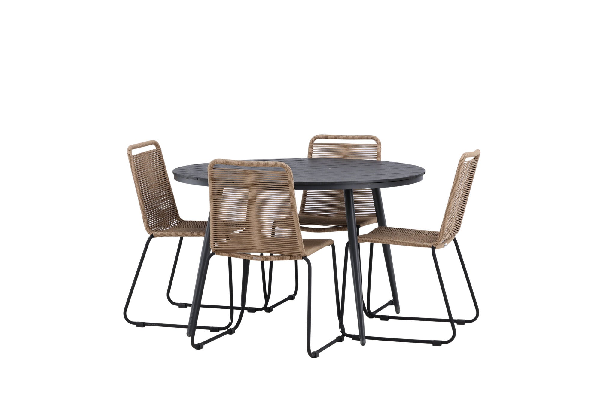 Venture Home Break - spisebord rund- Black / Black - Alu / Aintwood - 120ø _1+ Lindos Stacking stol - Black Alu / Latte Rope _4