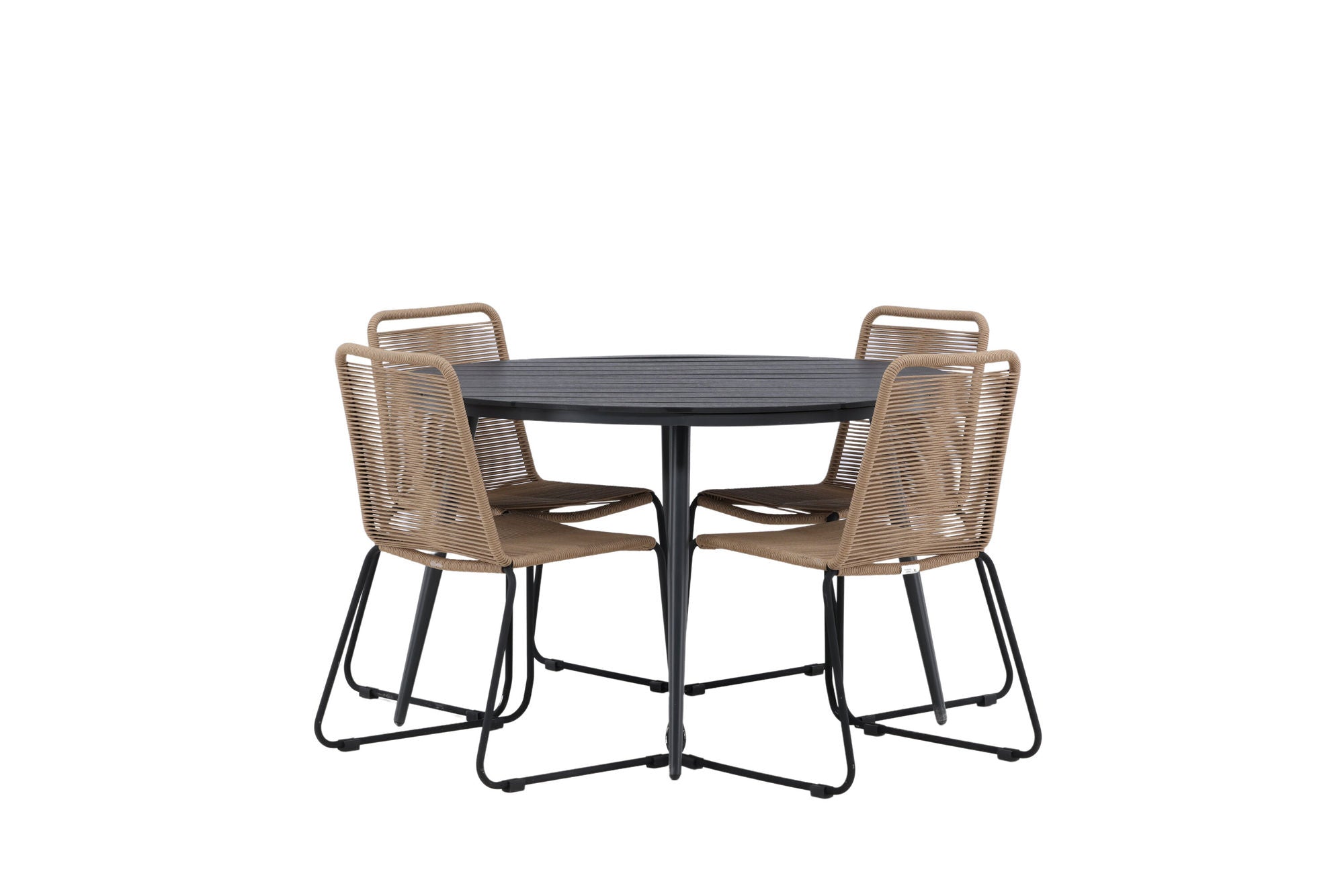 Venture Home Break - spisebord rund- Black / Black - Alu / Aintwood - 120ø _1+ Lindos Stacking stol - Black Alu / Latte Rope _4