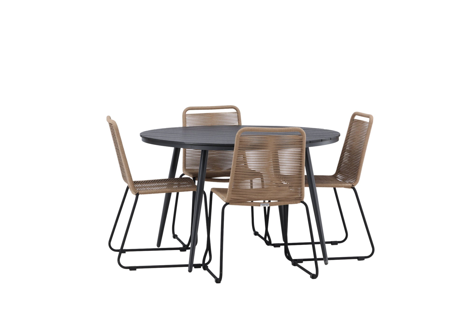 Venture Home Break - spisebord rund- Black / Black - Alu / Aintwood - 120ø _1+ Lindos Stacking stol - Black Alu / Latte Rope _4