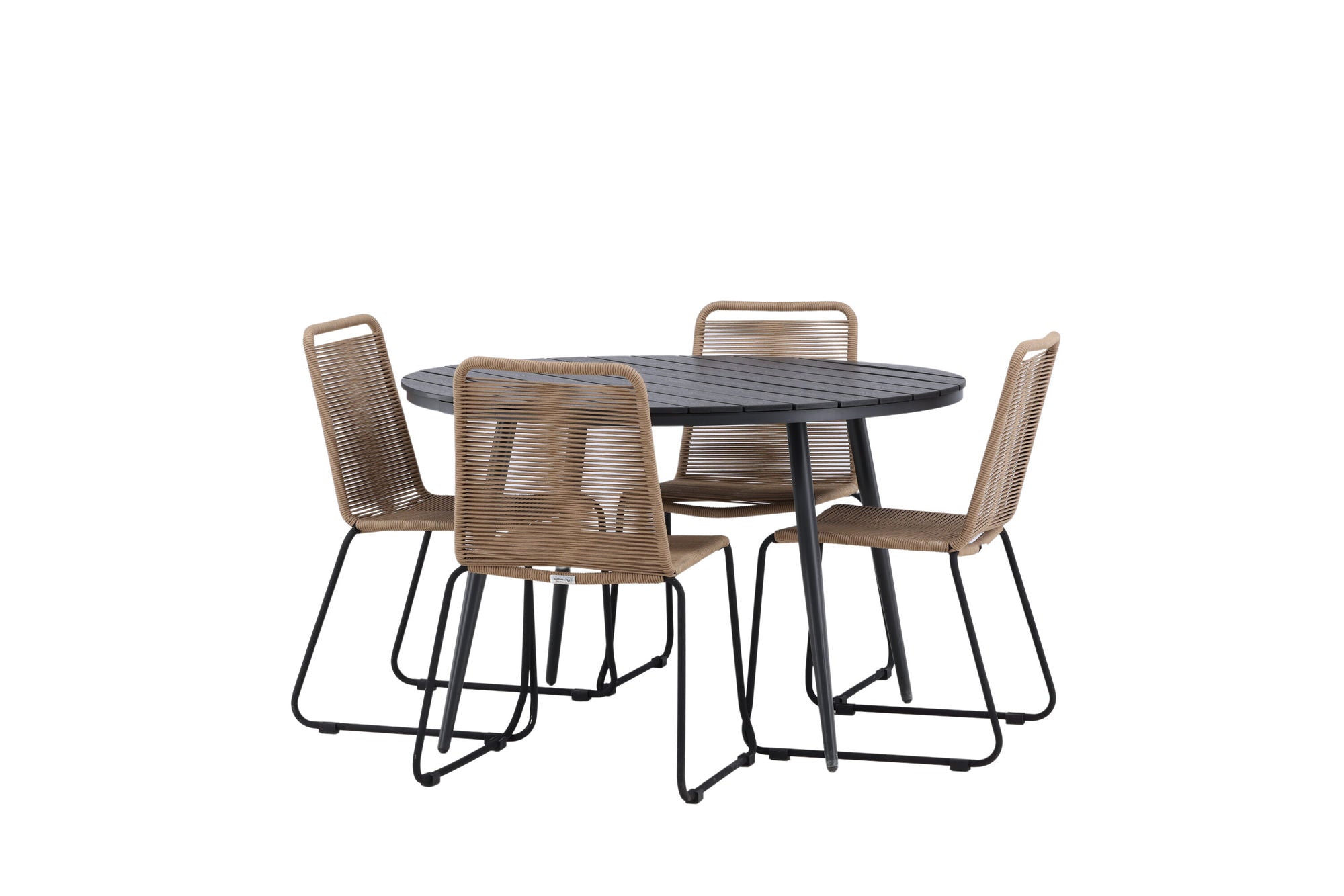 Venture Home Break - spisebord rund- Black / Black - Alu / Aintwood - 120ø _1+ Lindos Stacking stol - Black Alu / Latte Rope _4