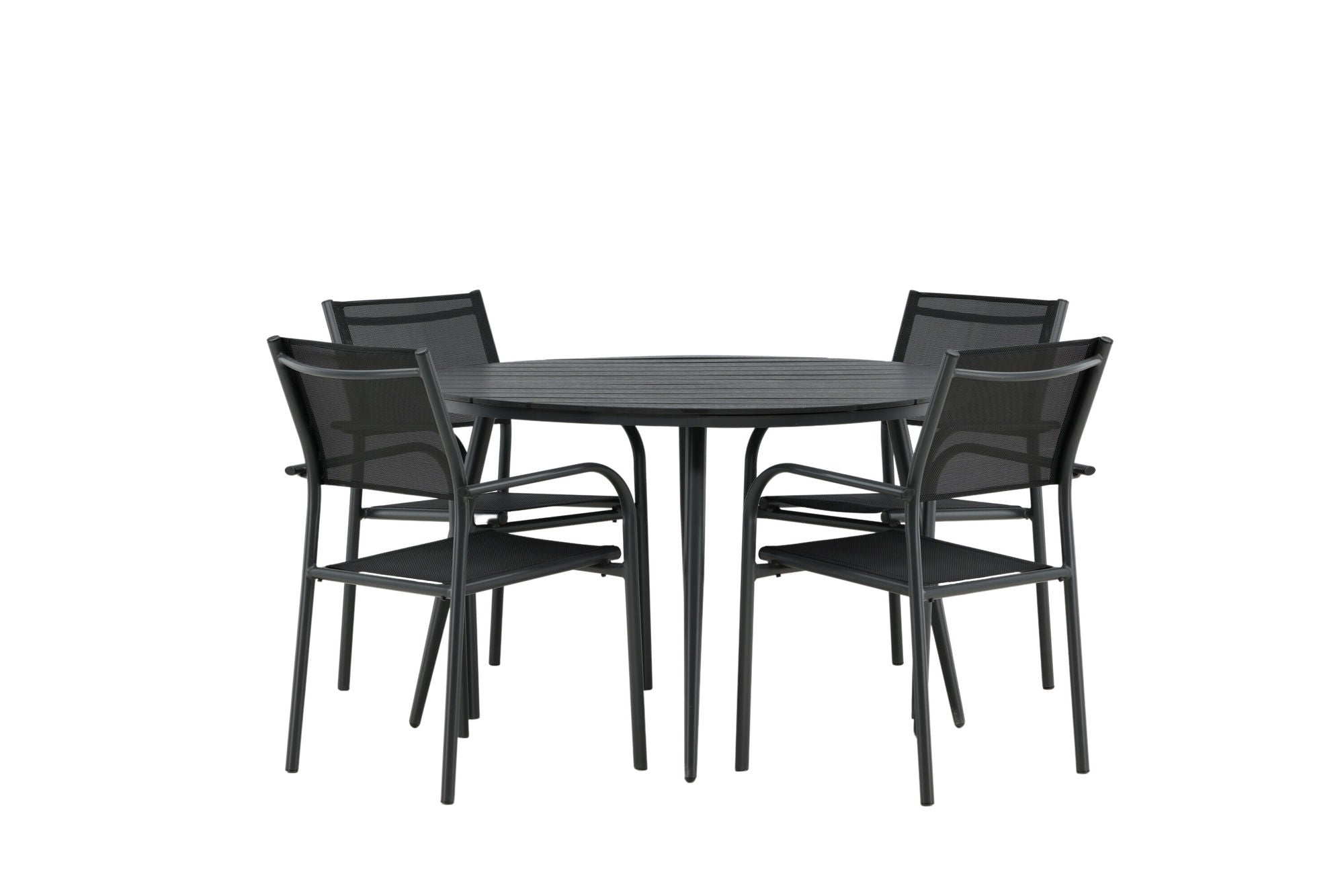 Venture Home Break - spisebord rund- Black / Black - Alu / Aintwood - 120ø _1+ Santorini Arm stol (Stackable) - Black alu / Black Textilene _4