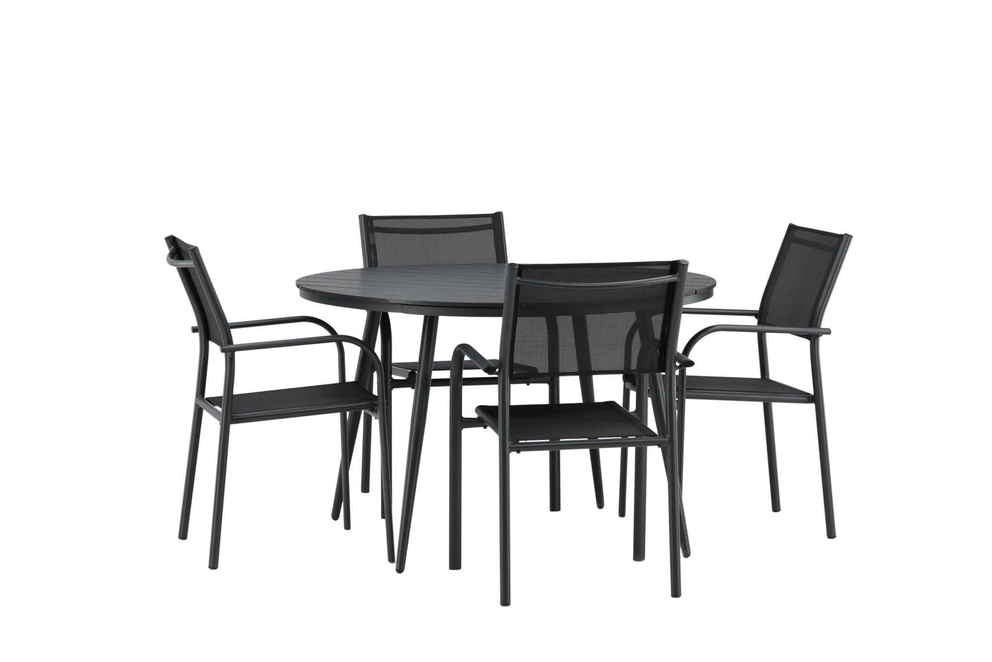 Venture Home Break - spisebord rund- Black / Black - Alu / Aintwood - 120ø _1+ Santorini Arm stol (Stackable) - Black alu / Black Textilene _4