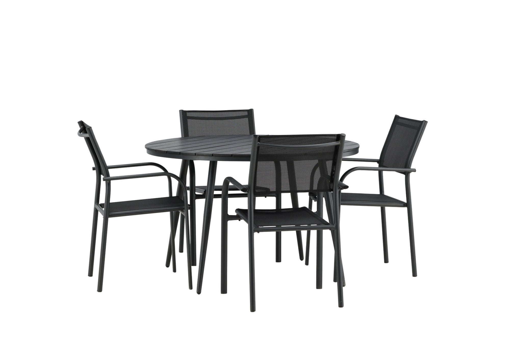 Venture Home Break - spisebord rund- Black / Black - Alu / Aintwood - 120ø _1+ Santorini Arm stol (Stackable) - Black alu / Black Textilene _4