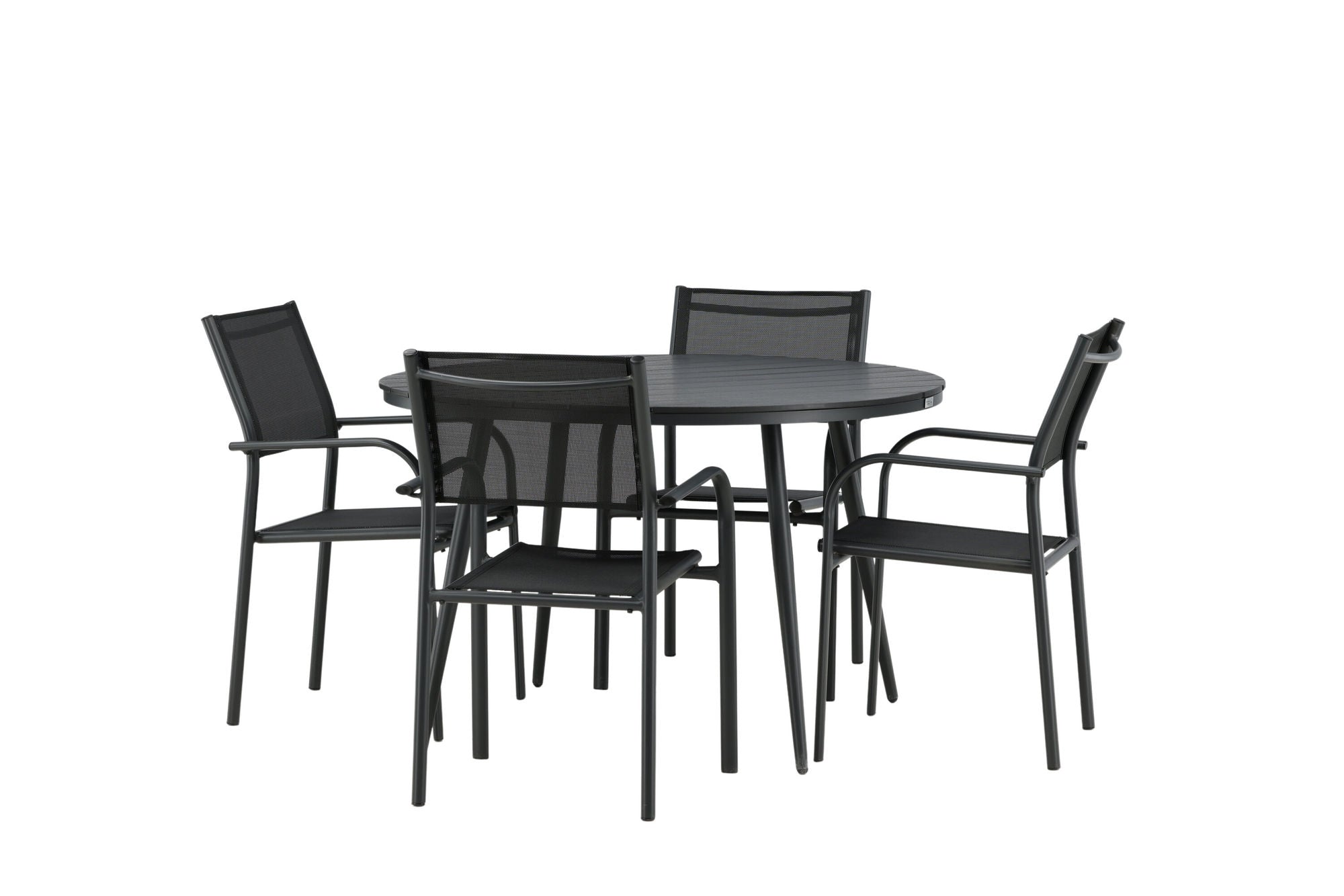 Venture Home Break - spisebord rund- Black / Black - Alu / Aintwood - 120ø _1+ Santorini Arm stol (Stackable) - Black alu / Black Textilene _4